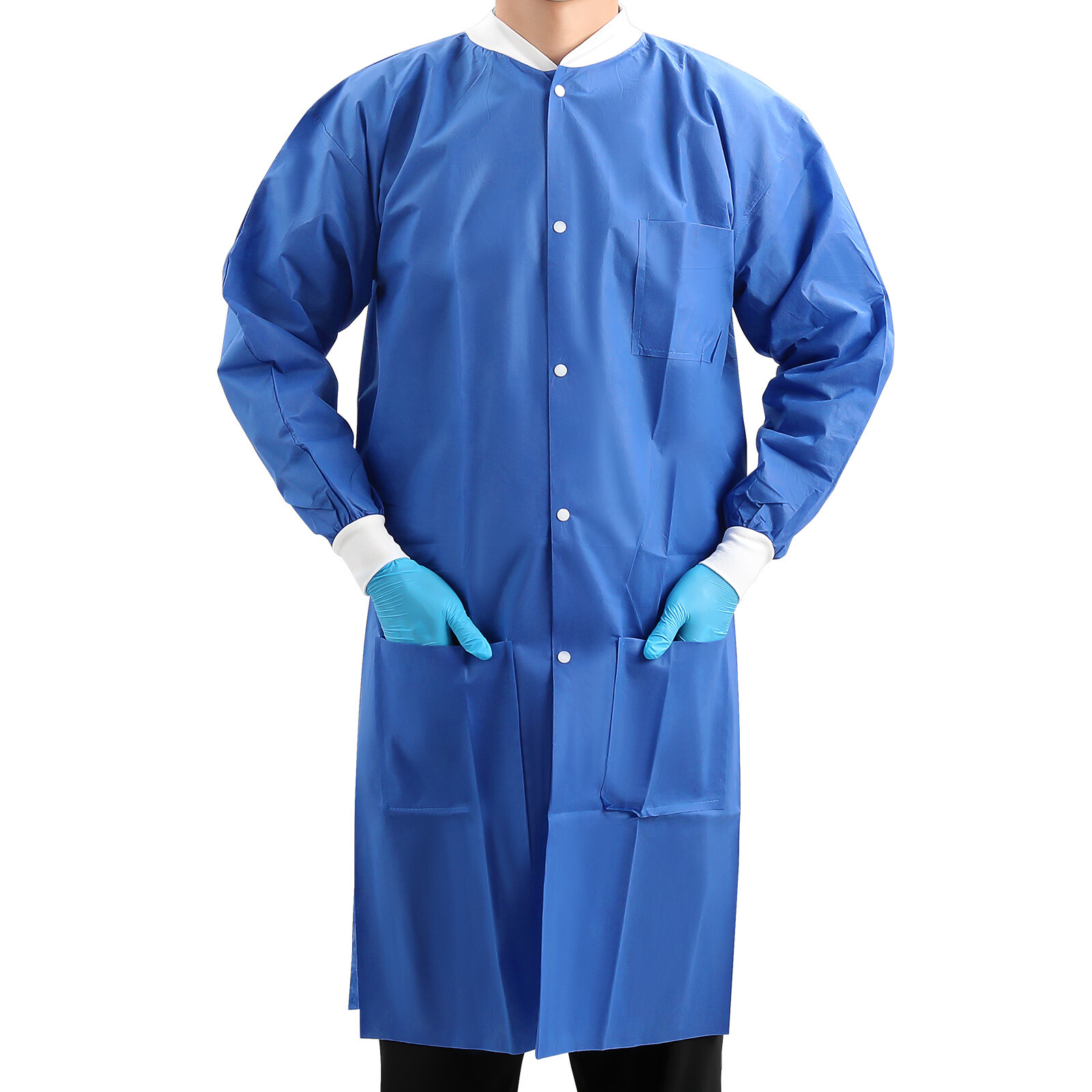JMU Dental Disposable Lab Coat Gown 3 Pockets Blue Full Sleeve SMS Medical S-XL