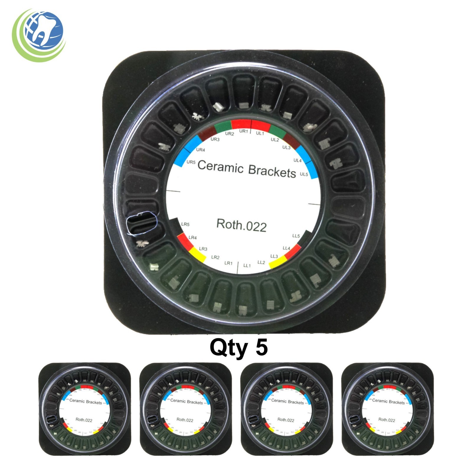 5X Pack Dental Orthodontic Ceramic Bracket Braces Roth .022 345 Hooks Complete