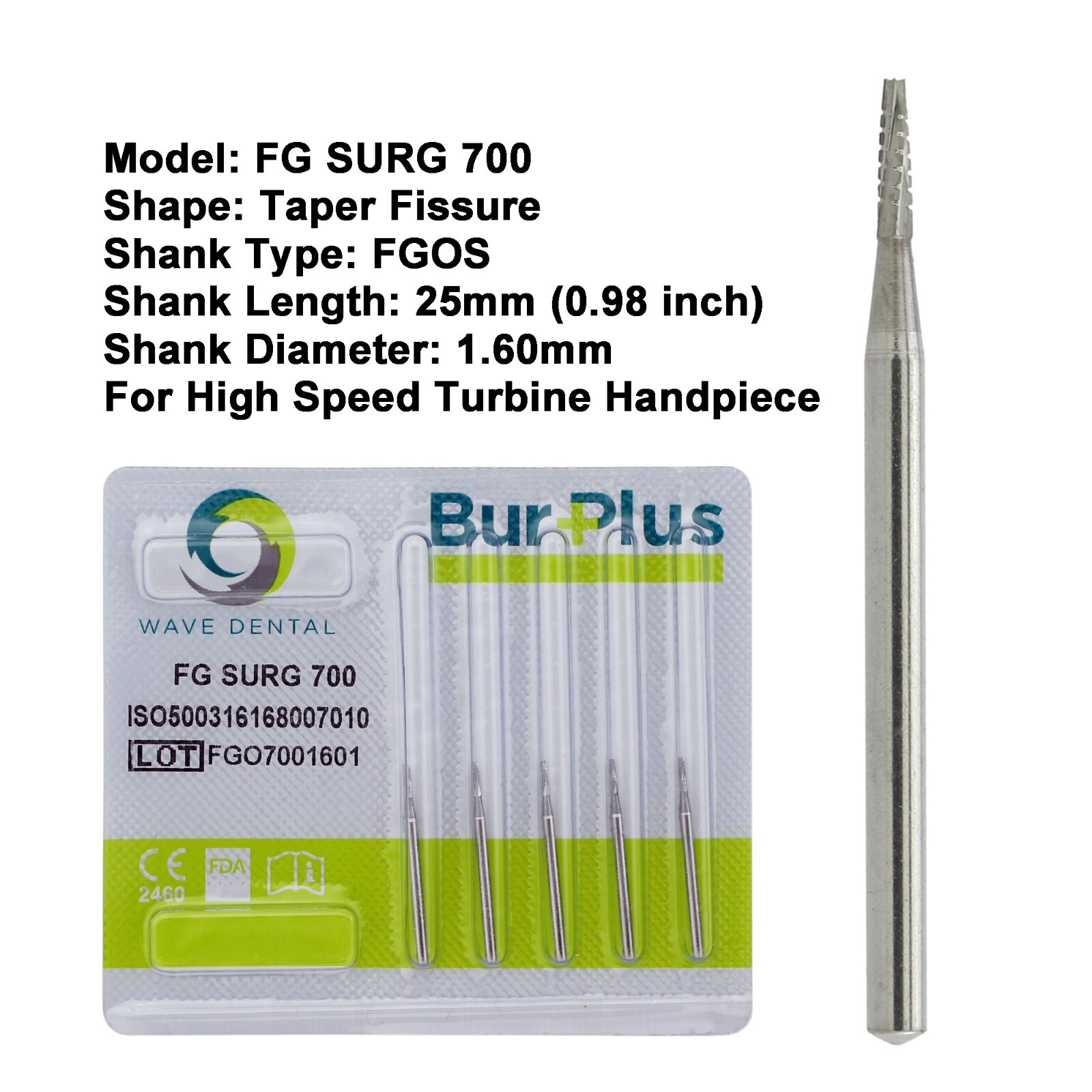 Wave Dental Carbide Burs Surgical High Speed Taper Fissure FG SURG 701 702 703