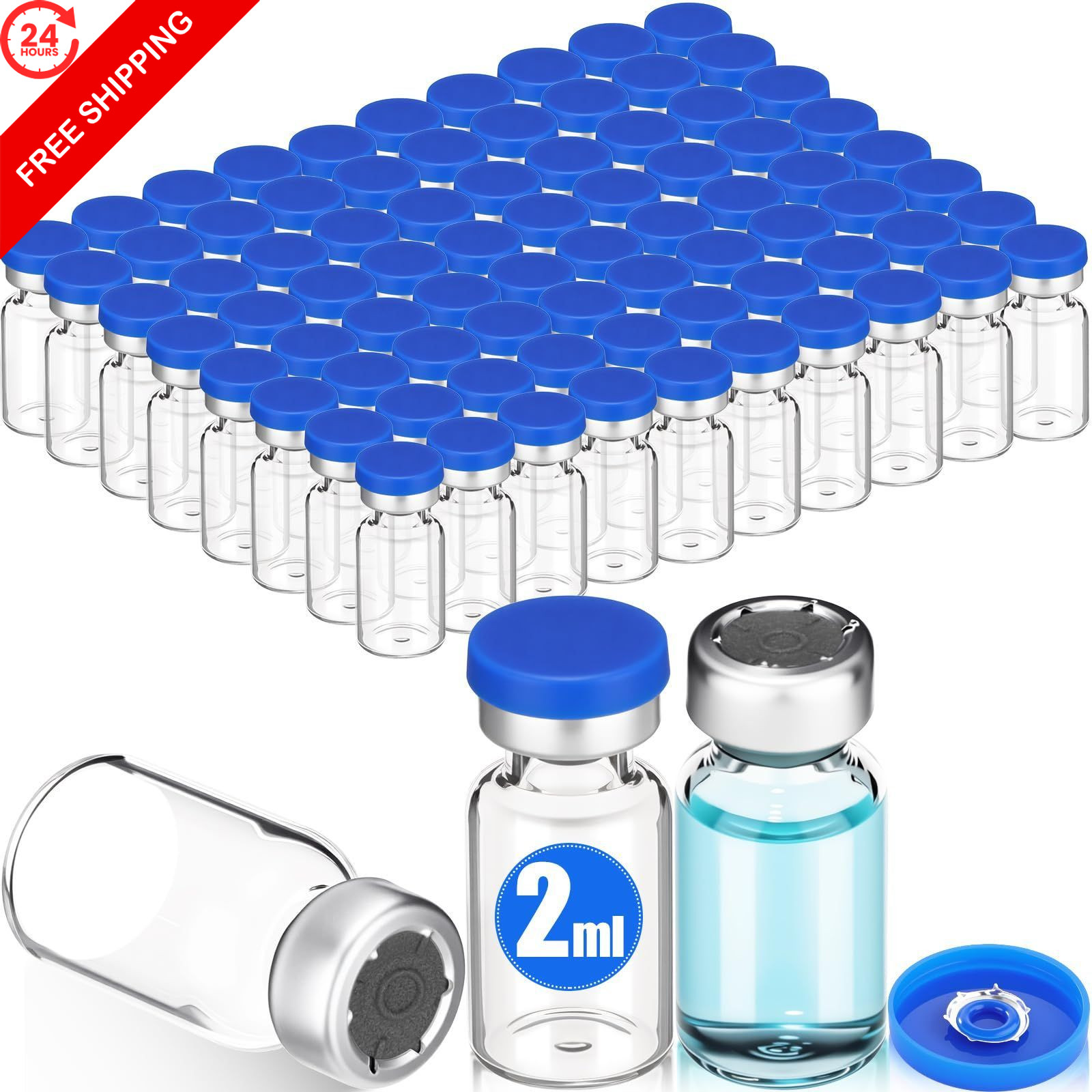 BrightRow 80 Pcs 3ml Sealed Sterile Empty Vials with 3 Milliliters, Blue Lid