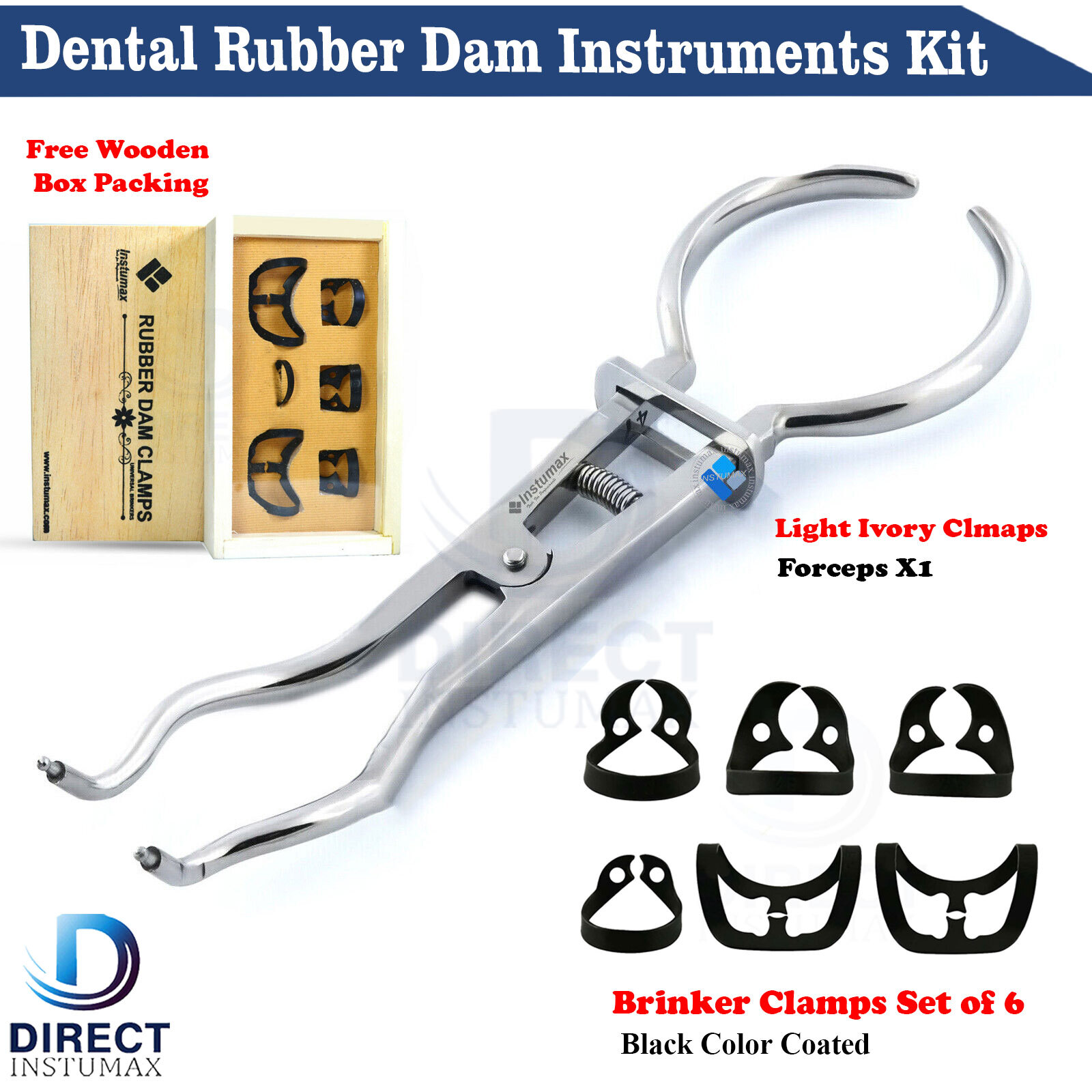Dental Rubber Dam Clamps Black Clamps Forceps Endodontic Instruments 7Pcs Kit