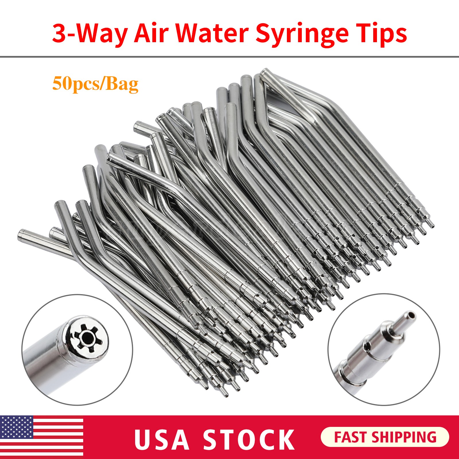 50Pcs Dental Air Water Spray Nozzles/Tips/Tube Metal for 3-way Triple Syringe PG