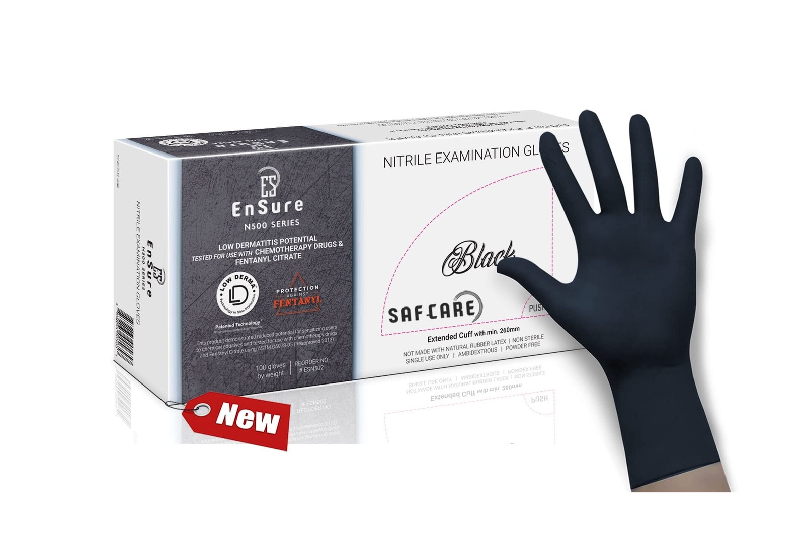 EnSure Low Derma Gray Black Nitrile Exam Medical Disposable Gloves, Chemo Rat…