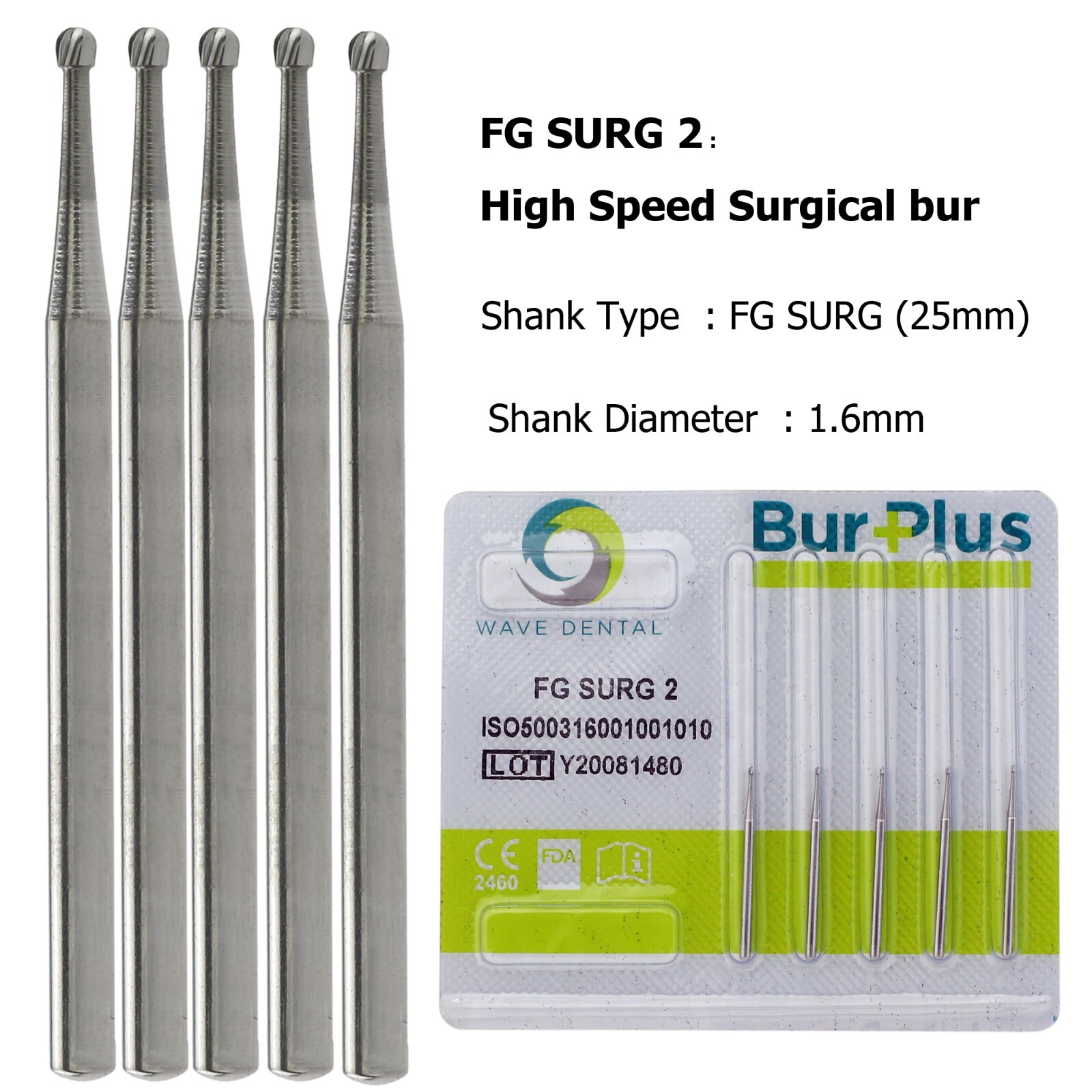 Dental Oral Surgical Bur Tungsten Carbide 25mm FG 1.6mm Round / Straight Fissure