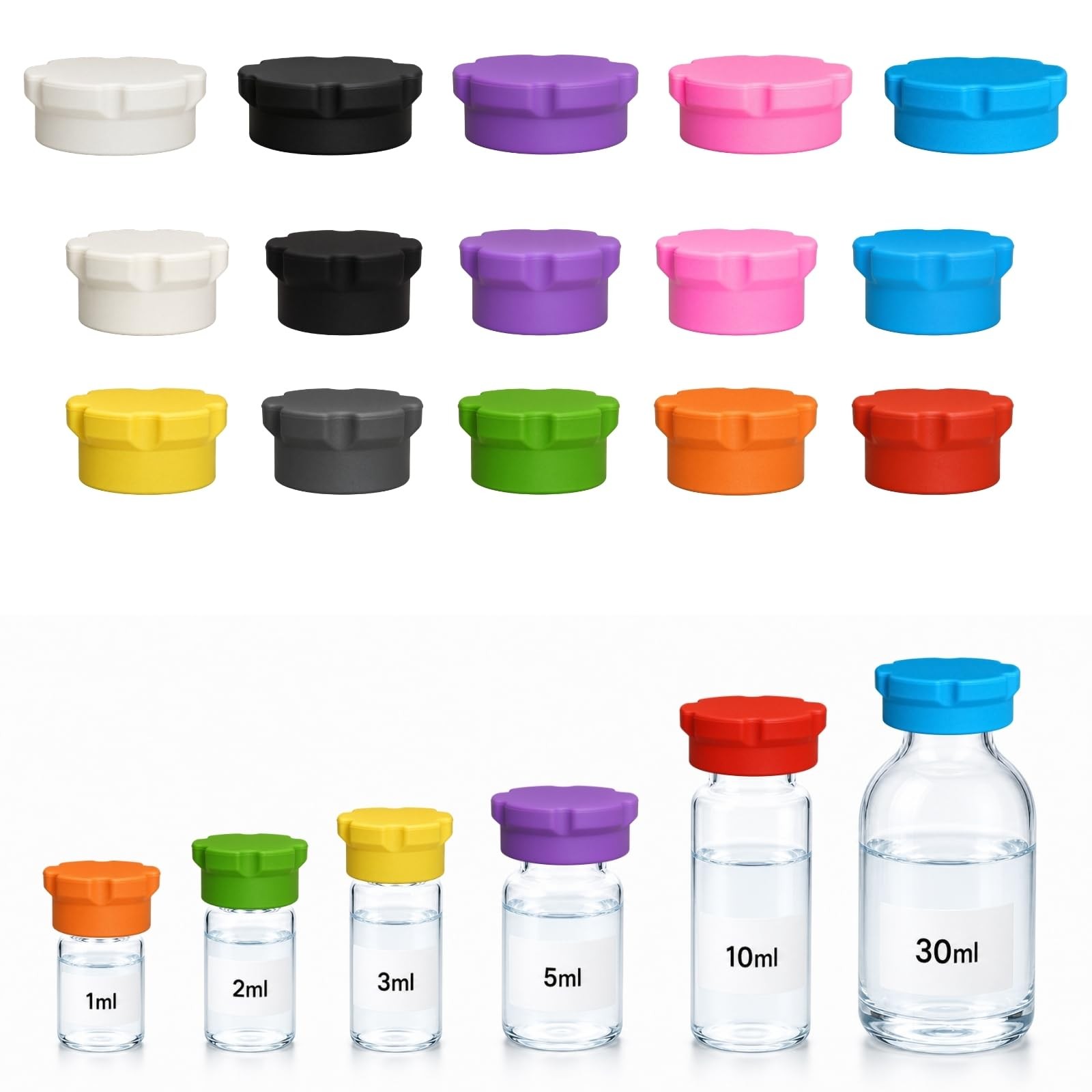 Goqeut Glass Vial Protective Caps for 2ml 3ml 5ml 10ml 30ml, 5+10