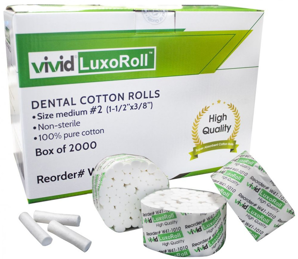 2000/Case Premium Quality Dental Cotton Rolls Size #2 Medium Nonsterile, 3/8″