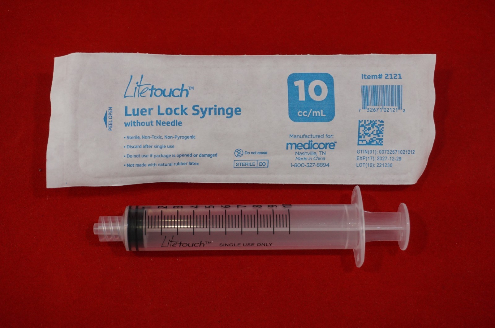 Lite Touch 10cc/mL Luer Lock Sterile Syringes without Needle Sealed 14pack