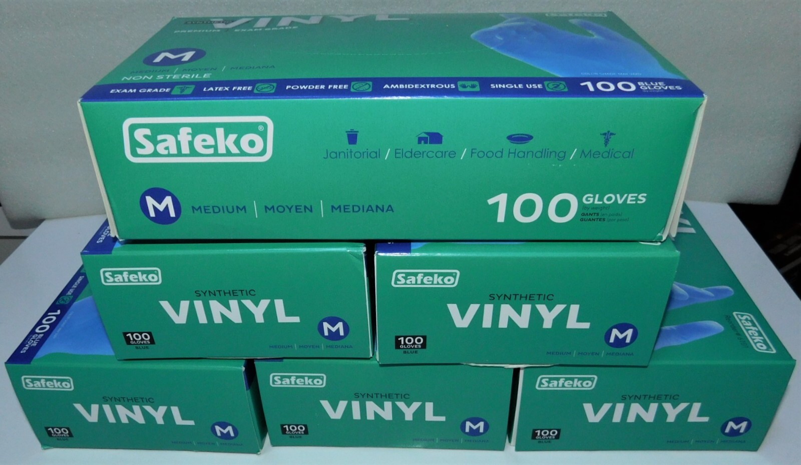 600 SAFEKO General Use Disposable Blue Vinyl Gloves Medium Powder Latex Free