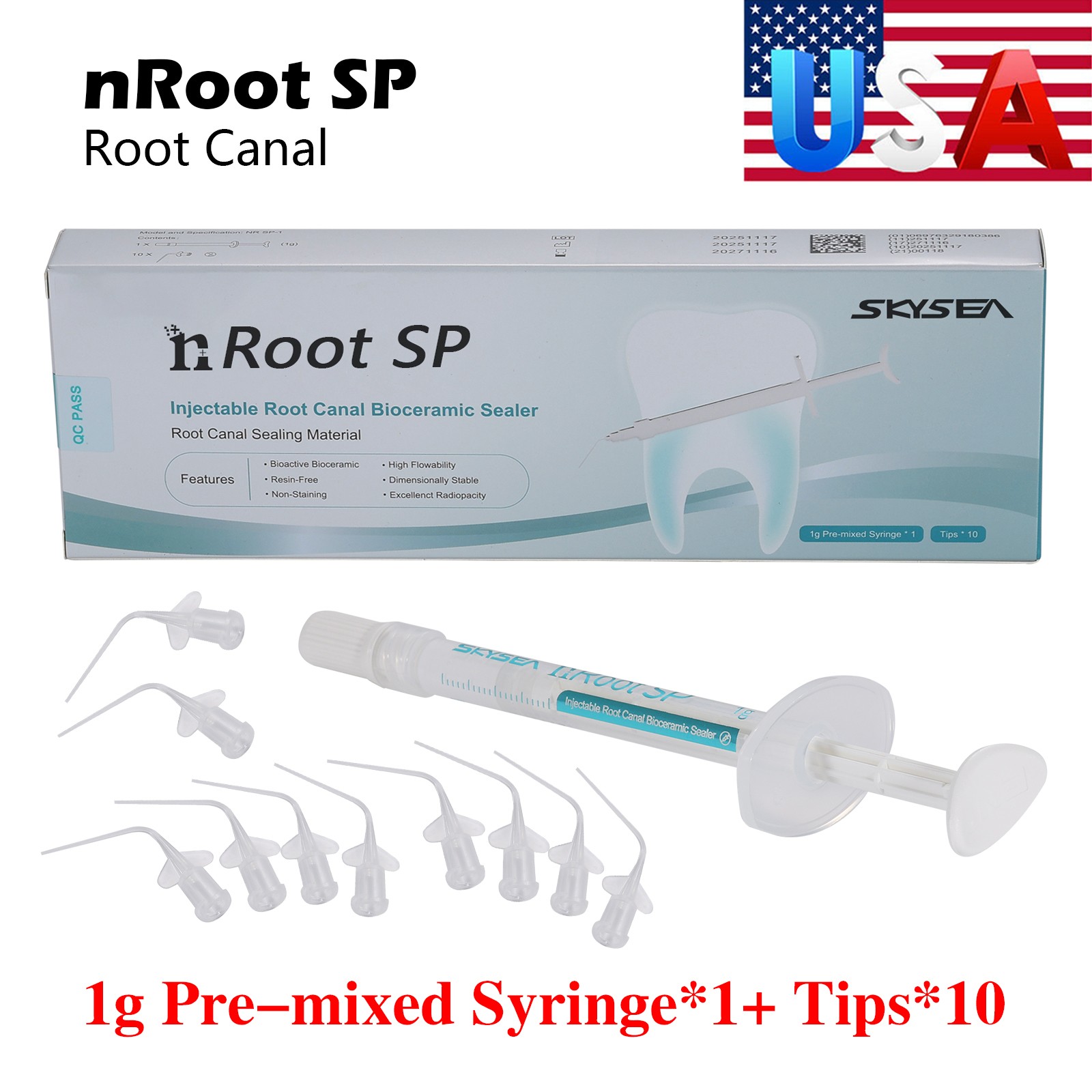 Dental nRoot canal bioceramic sealer Endo Filling Cement 1g Syringe + 10 Tips