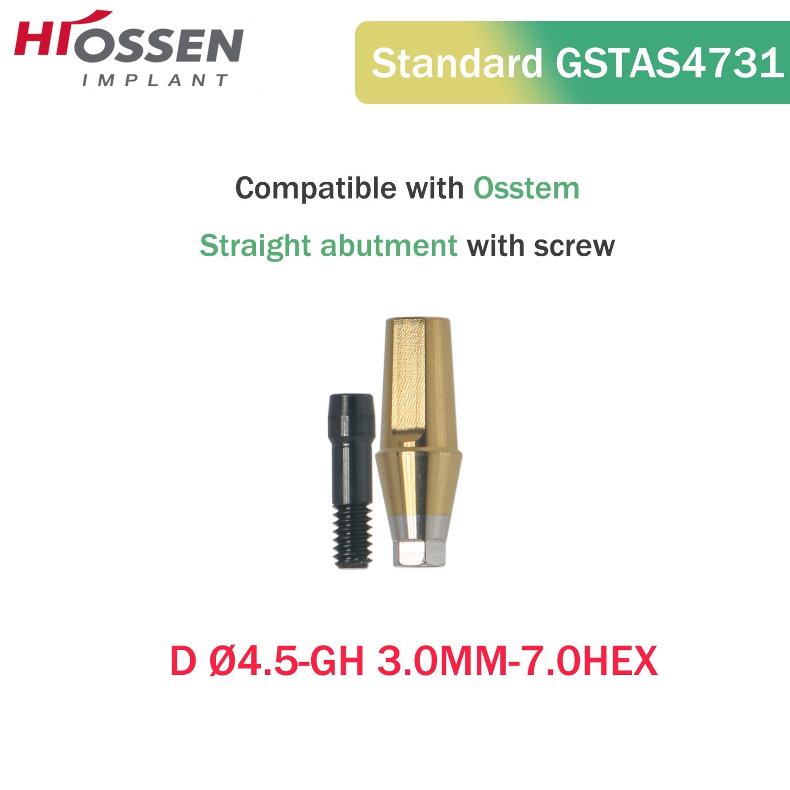 Hiossen Osstem Reg Hex Abutment Ø4.5mm Ti Grade5 1-5mm GH GSTAS Series ETIII/TS