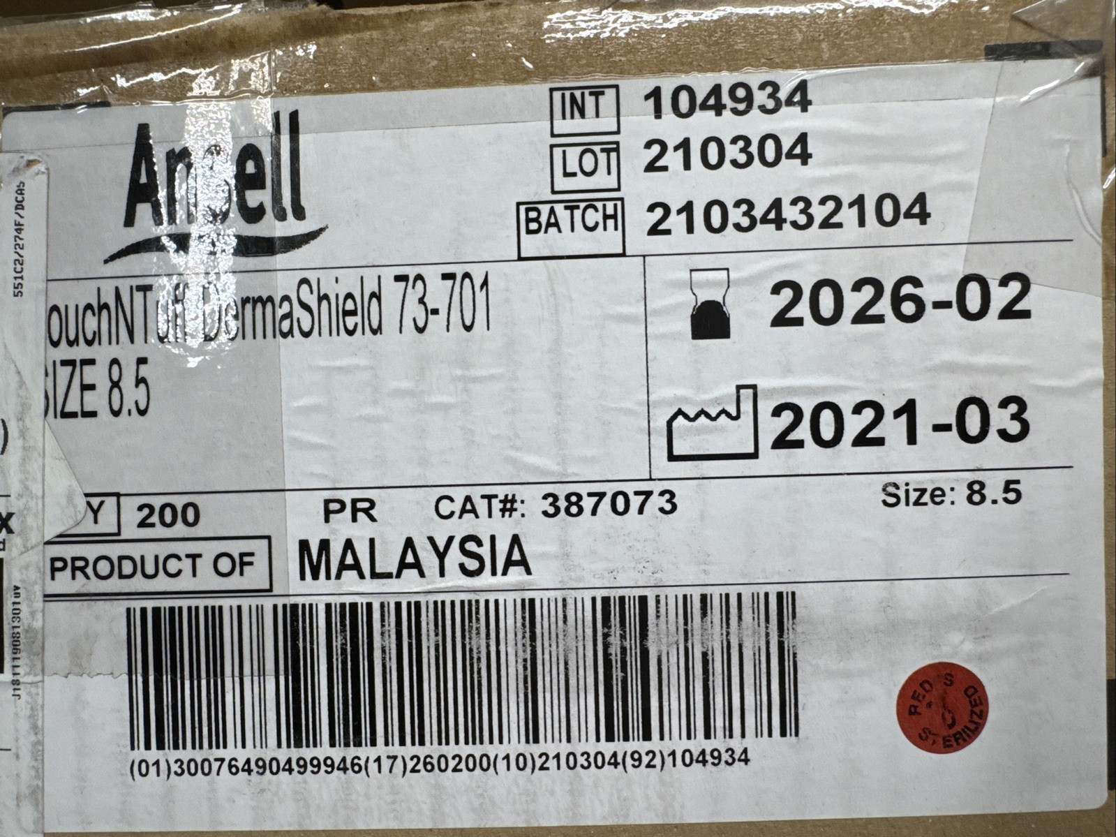 TouchNTuff Cleanroom Gloves DermaShield ANSELL 73-701 Size 8.5 Box 200 Exp: 2/26