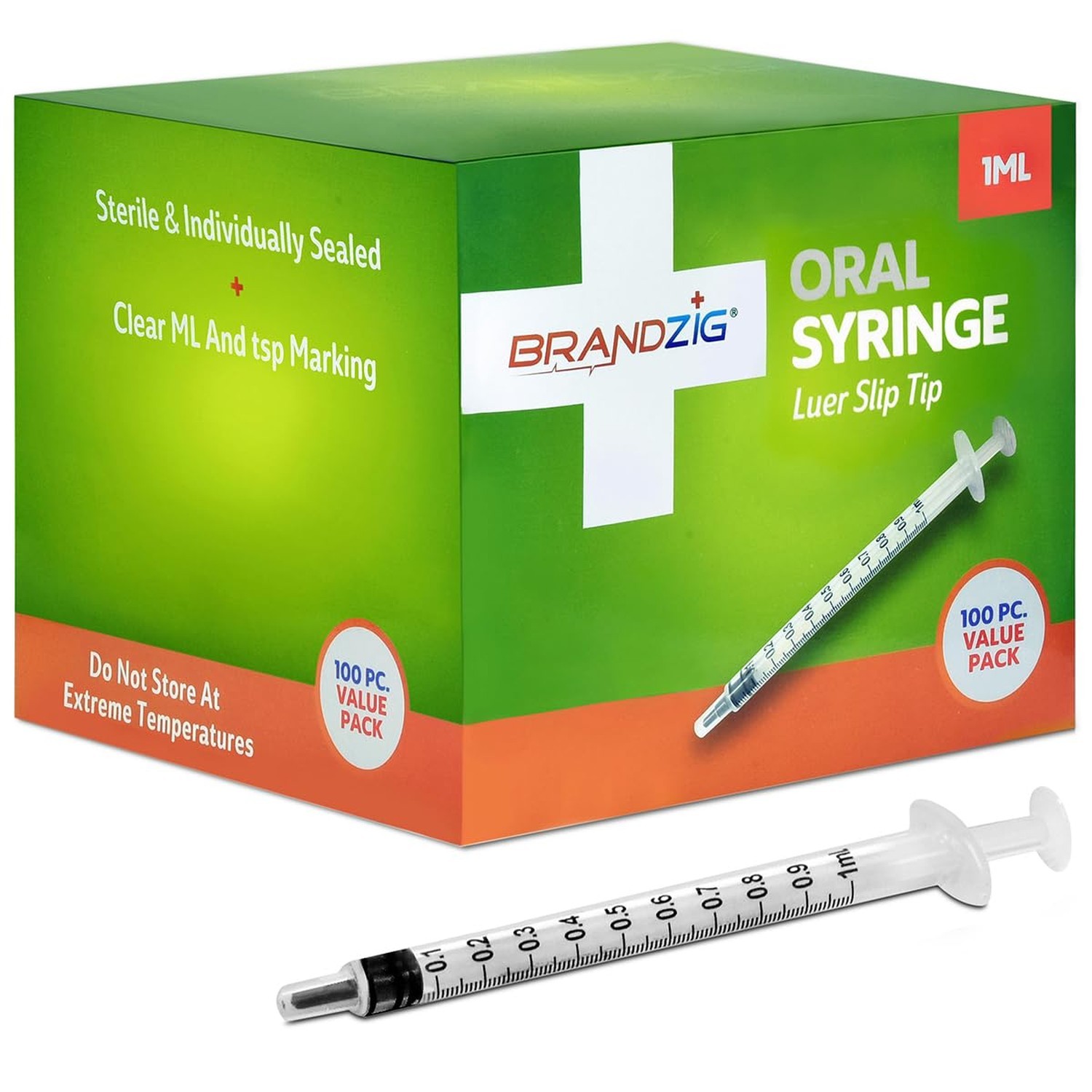 100 Pack 1ml Oral Syringes Luer Slip Tip No Needle Sterile Individual Use NEW