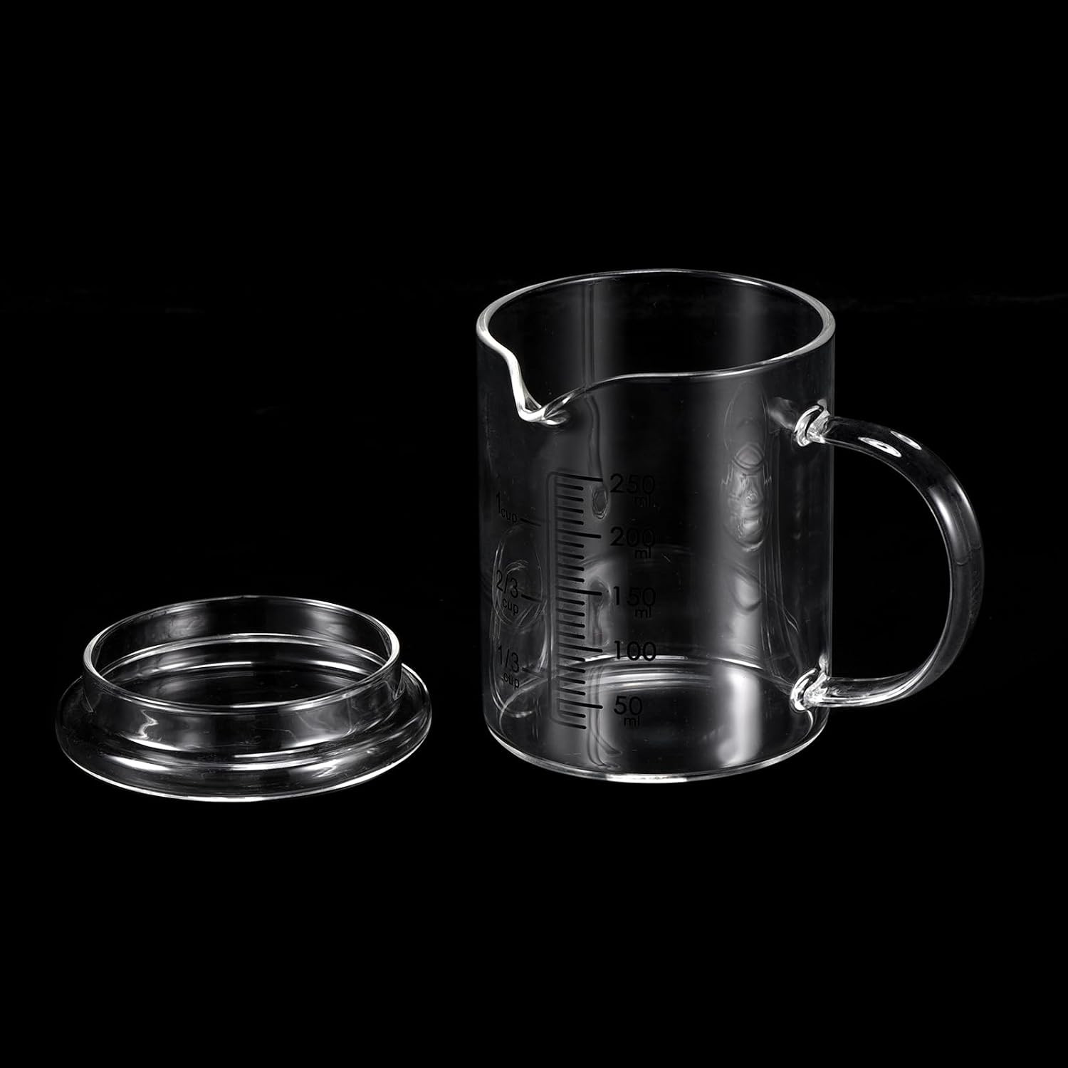 250Ml Glass Measuring Cup, 3.3 Borosilicate Graduated Black Printed Scale Liquid