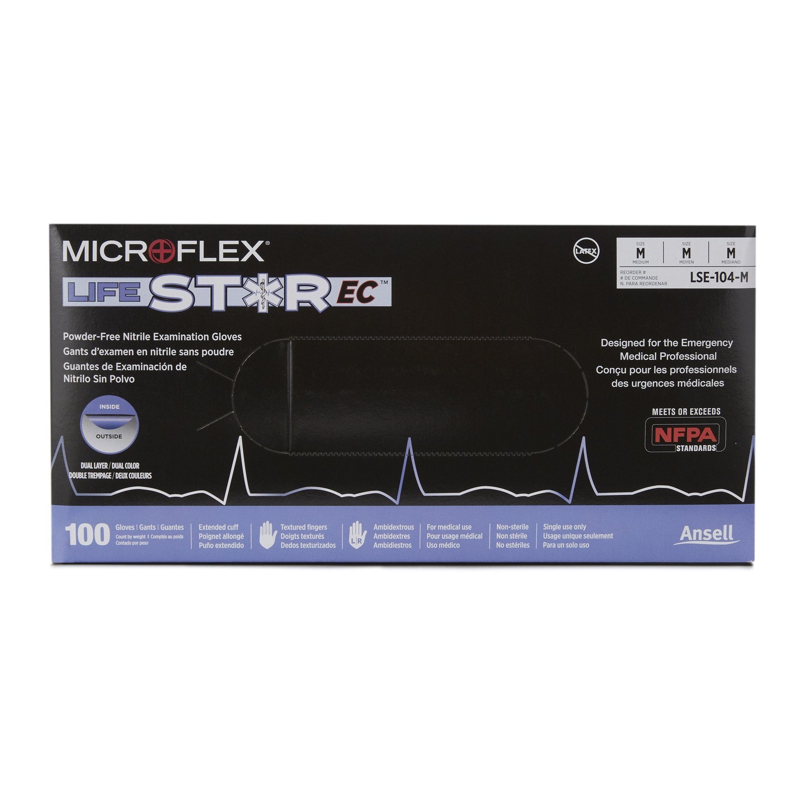 LifeStar EC Nitrile Extended Cuff Length Exam Glove, Medium, White / Blue