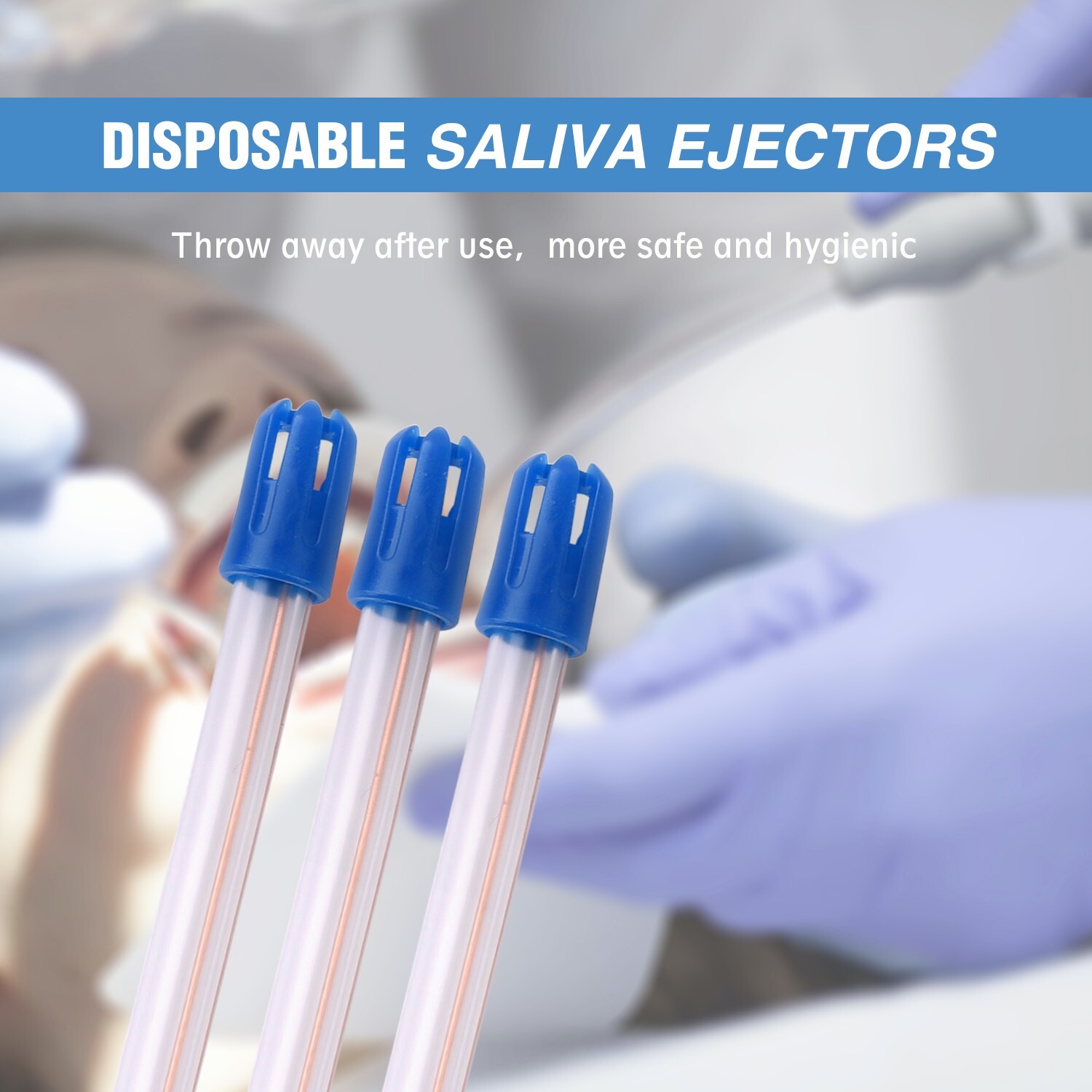 500(5 Bags) CLEAR/BLUE Disposable Dental Saliva Ejector Evacuation Suction Tips