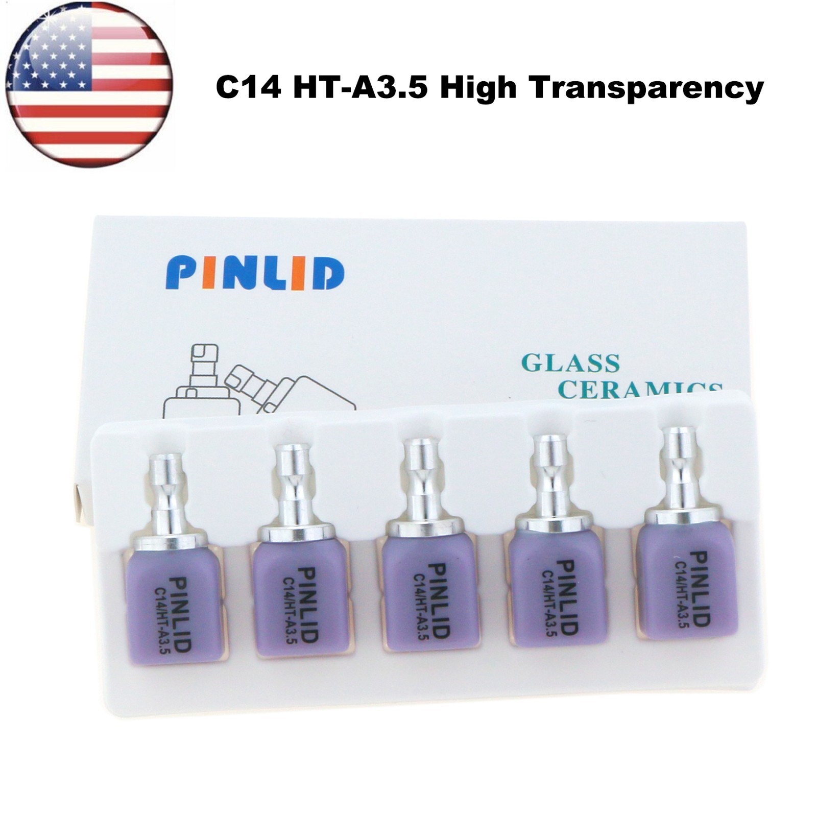 US C14 Ceramic Blocks Lithium Disilicate Cerec CAD CAM HT/LT A1-A3.5 5Pcs/Box