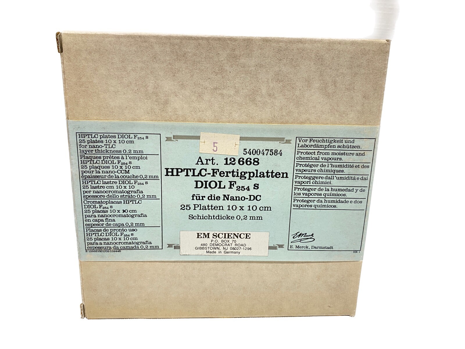 (25/Pk) EMD HPTLC Silica Gel 60 DIOL F254S 10x10cm Plate Sheets 12668