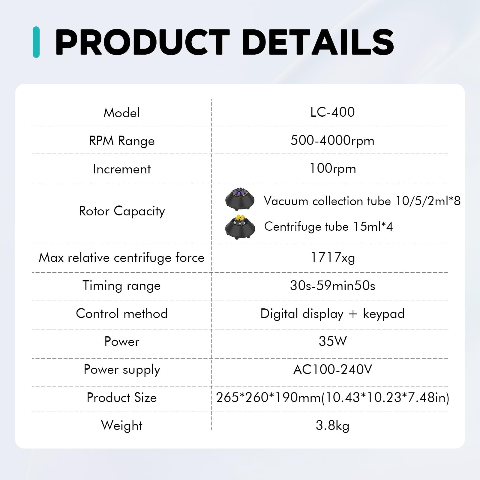 LAB FISH Digital PRP Benchtop Centrifuge Machine 2ml~5ml/10ml/15ml Lab Test T…