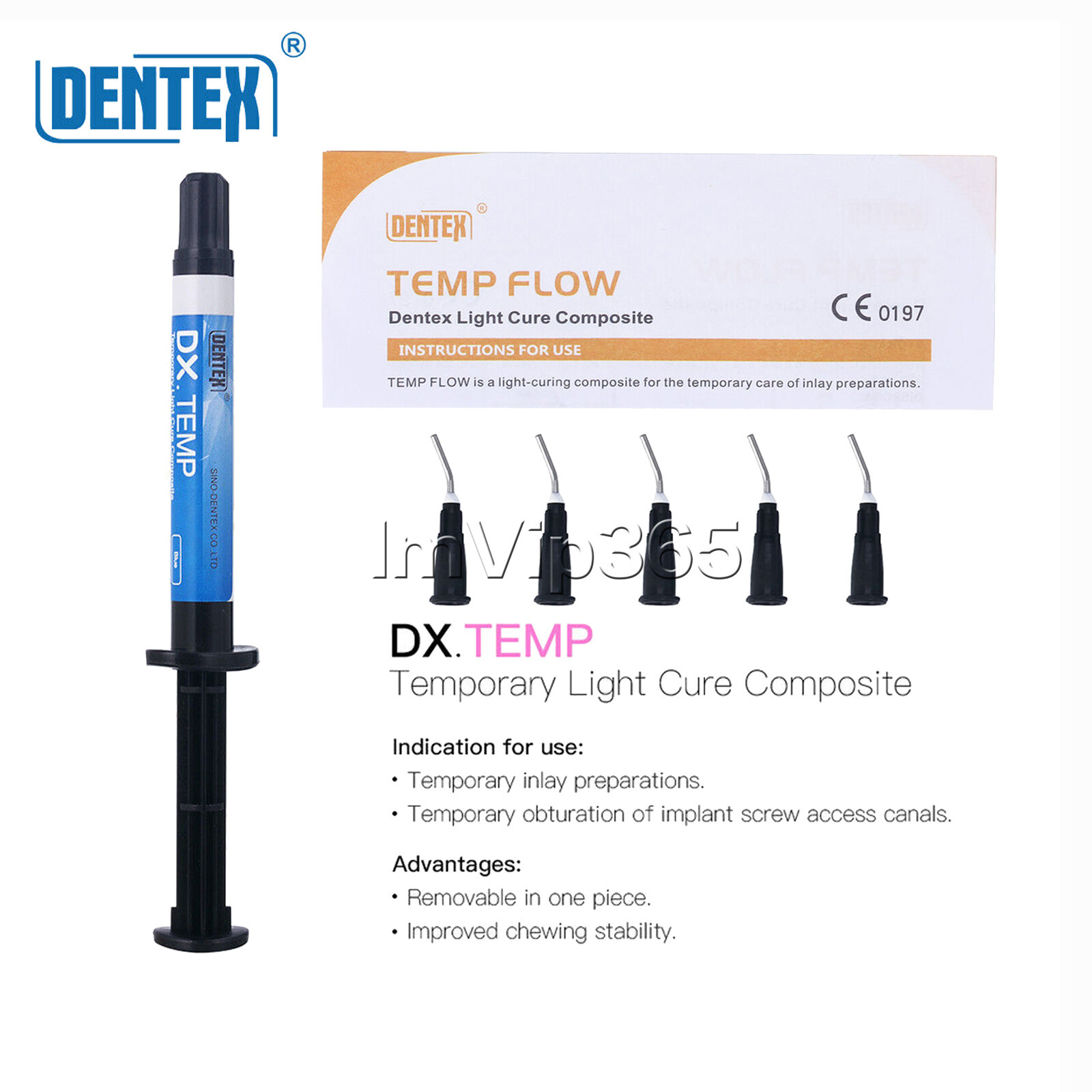 DENTEX Dental Temporary Flowable Light Cure Composite Resin Blue/Transparent