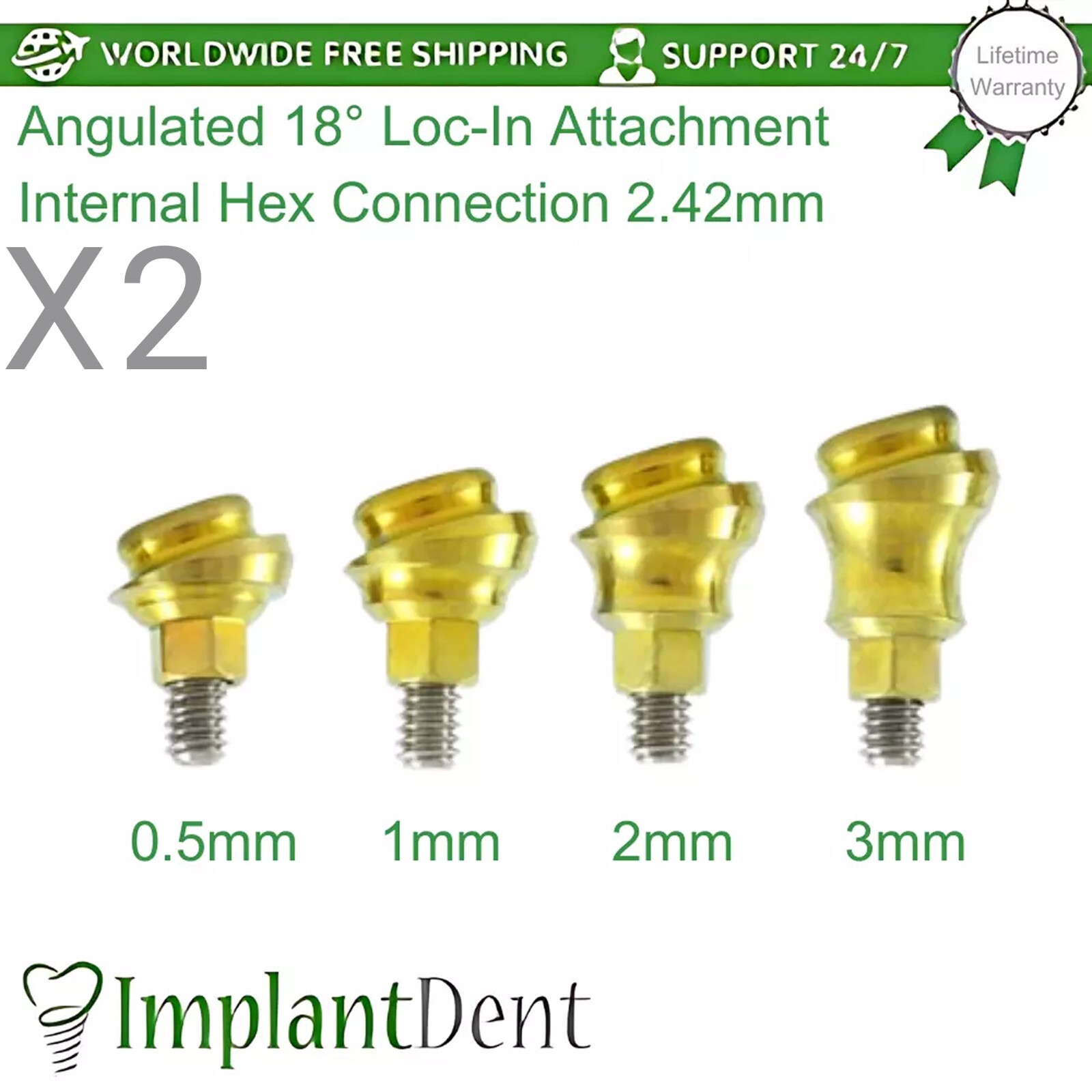 2x Angulated 18° Lokator Attachment Dental Int Hex Connection 2.42mm Dentistry