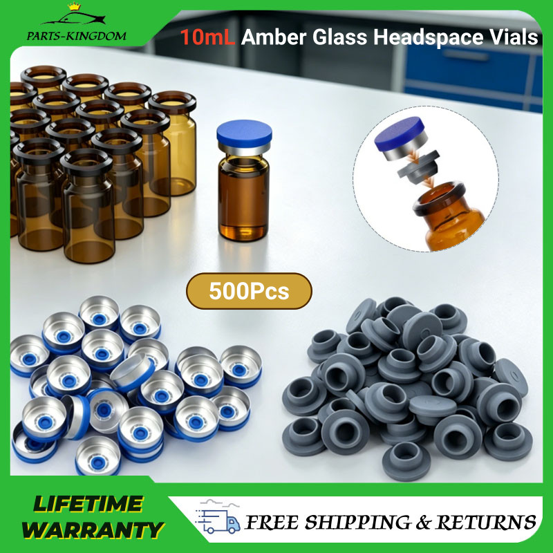 500pcs 10mL Amber Glass Headspace Vials w/ Rubber Stoppers&Plastic-Aluminum Flip
