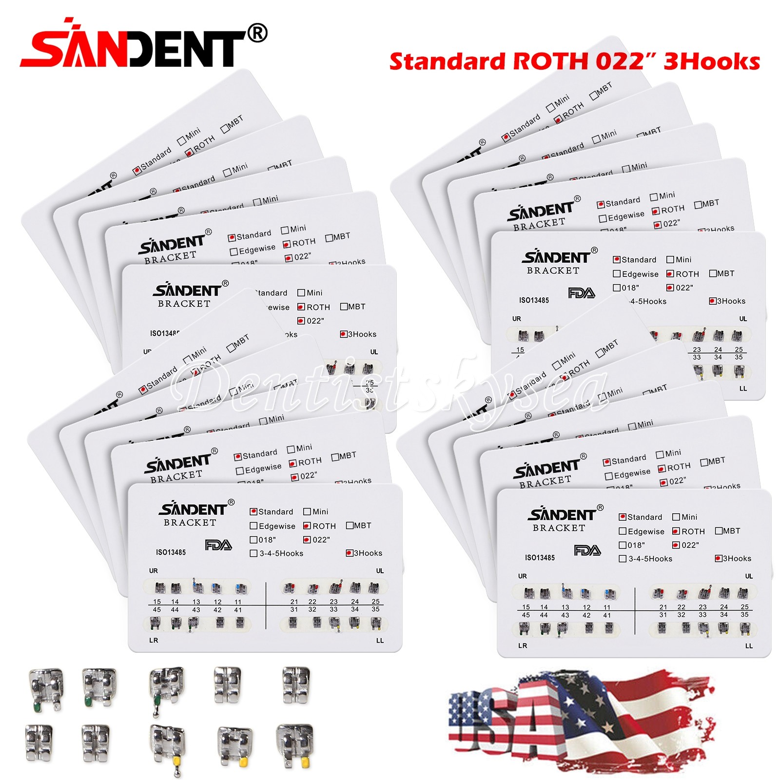 20Packs Dental Orthodontics Brackets Braces Standard Roth 0.022 Slot 3hooks