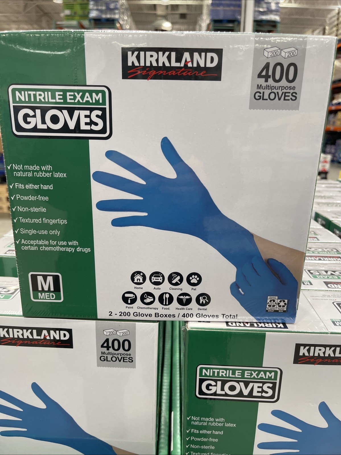Kirkland Signature 467120 Nitrile Exam Gloves, Medium – 200 Count (2 Pack)