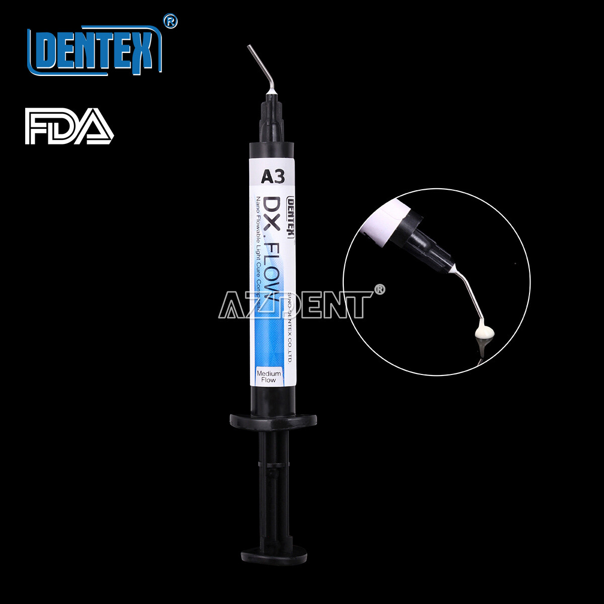 Dental Flowable Medium Flow Light Cure Composite A3 Shade DENTEX DX.FLOW