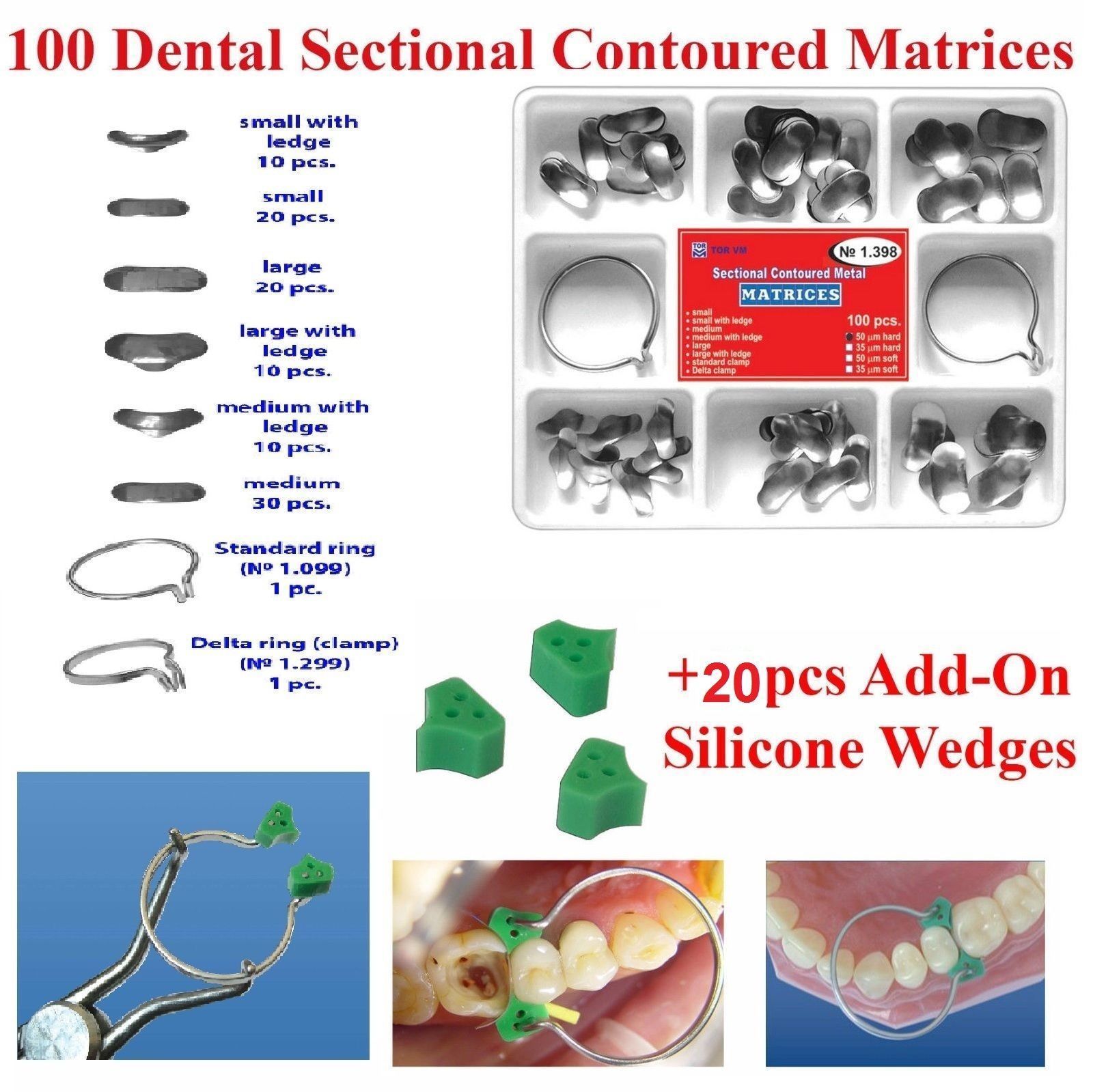 Dental Sectional Contoured Matrices Matrix Ring No.1.398 lm +Add-On Wedges+Plier