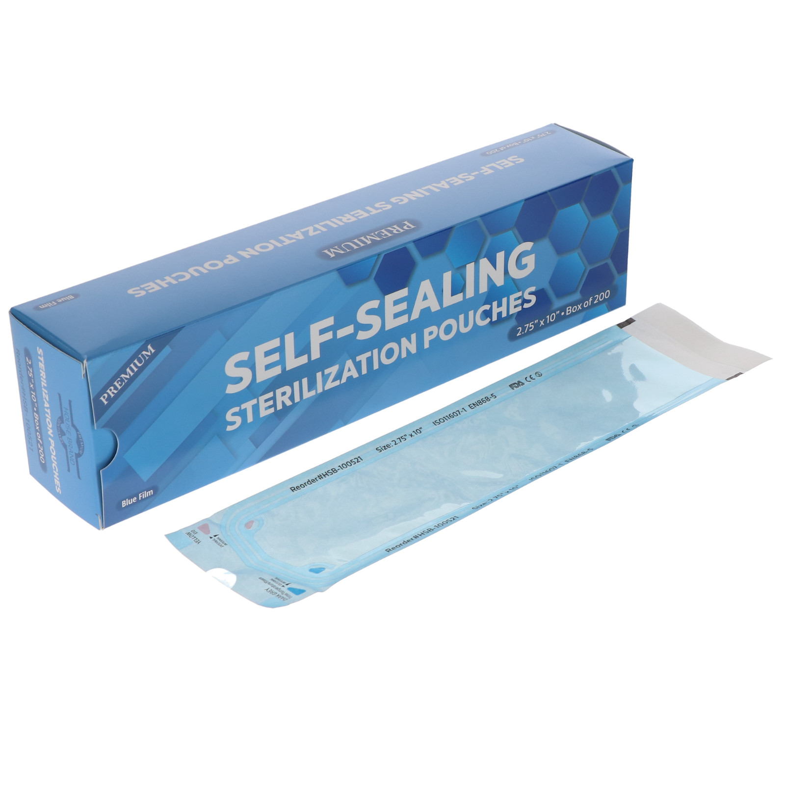 House Brand Dentistry 100521 Self-Sealing Sterilization Pouches 2.75″x10″ 200/Bx