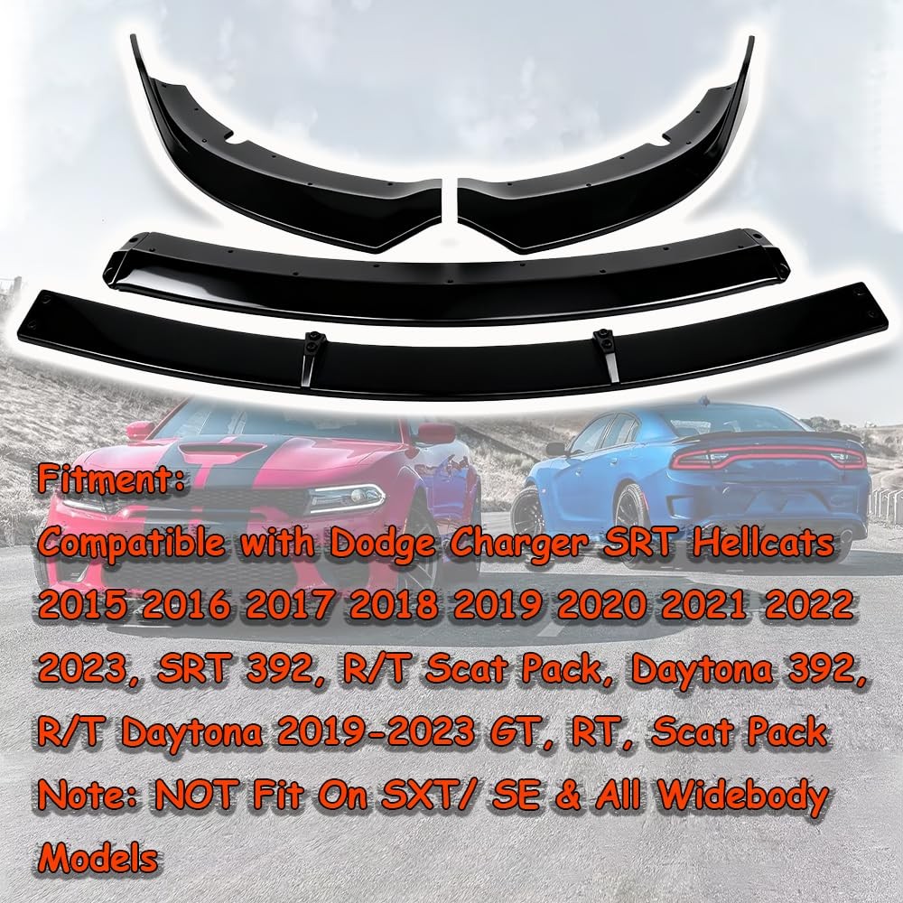 4PCS Front Bumper Lip Splitter 15-23 Dodge Charger SRT Hellcat Scat Pack Black