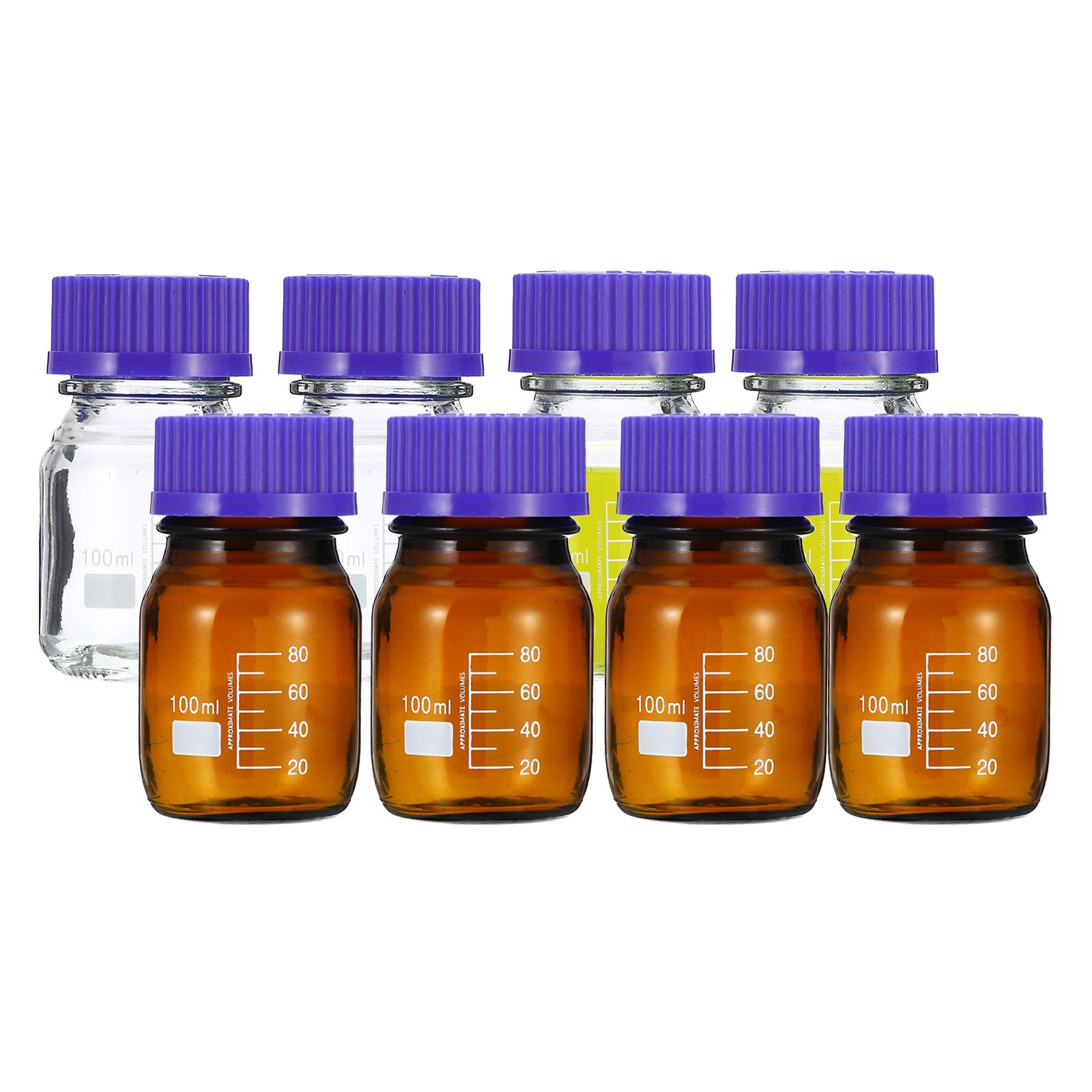100ml Sample Bottle, 8 Pack Reagent Media Storage Bottles Glass