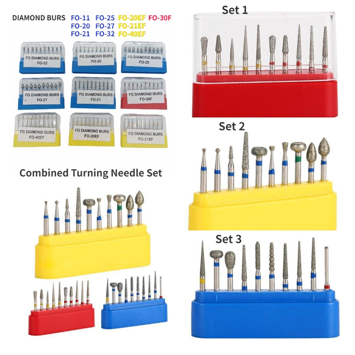 10pcs/Box Dental Diamond Burs Ball Round FG 13 Types for High Speed Handpiece