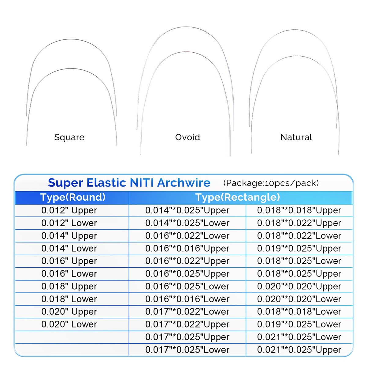 Plus Wire Dental Orthodontic Super Elastic NiTi Arch Wires Rectangular Ovoid Fix