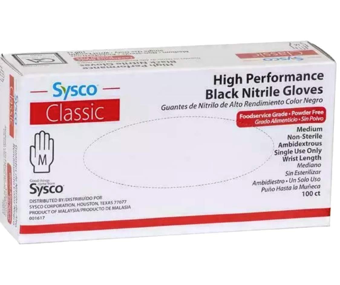 SYSCO Black Nitrile Gloves, Medium, 100~Count Box