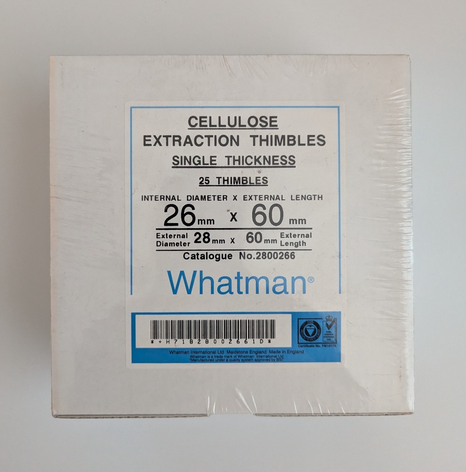 Whatman Cellulose Extraction Thimbles Single Thickness 26mm x 60mm