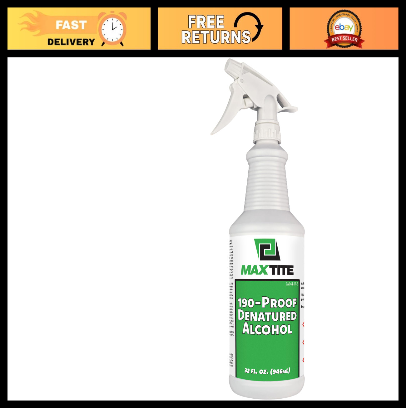 190-Proof Denatured Alcohol 32 fl oz – Heavy-Duty Sprayhead – Industrial Cleaner