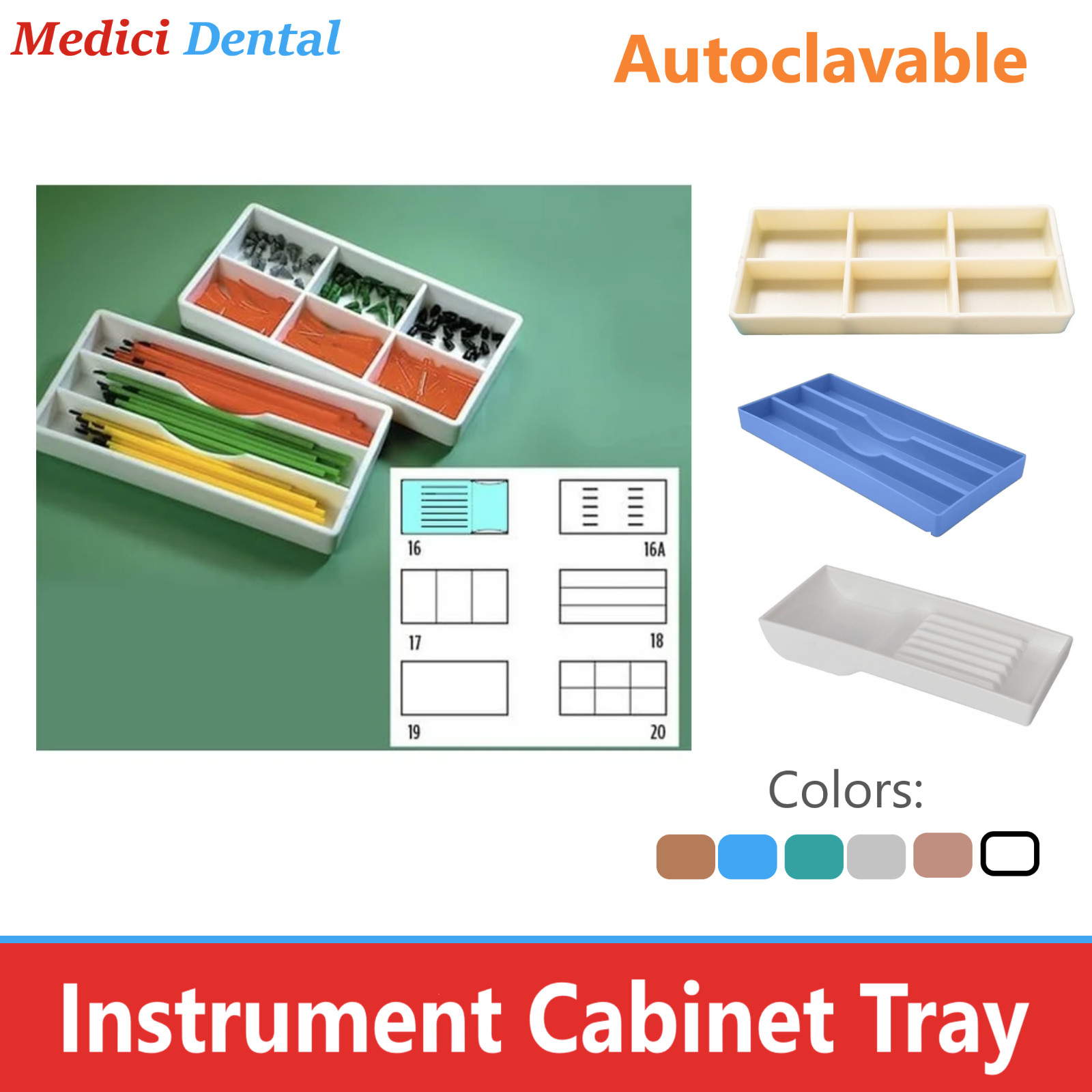 Dental Instruments Heat Sterilization Tray Autoclavable up to 136°C/275°F 16A 17