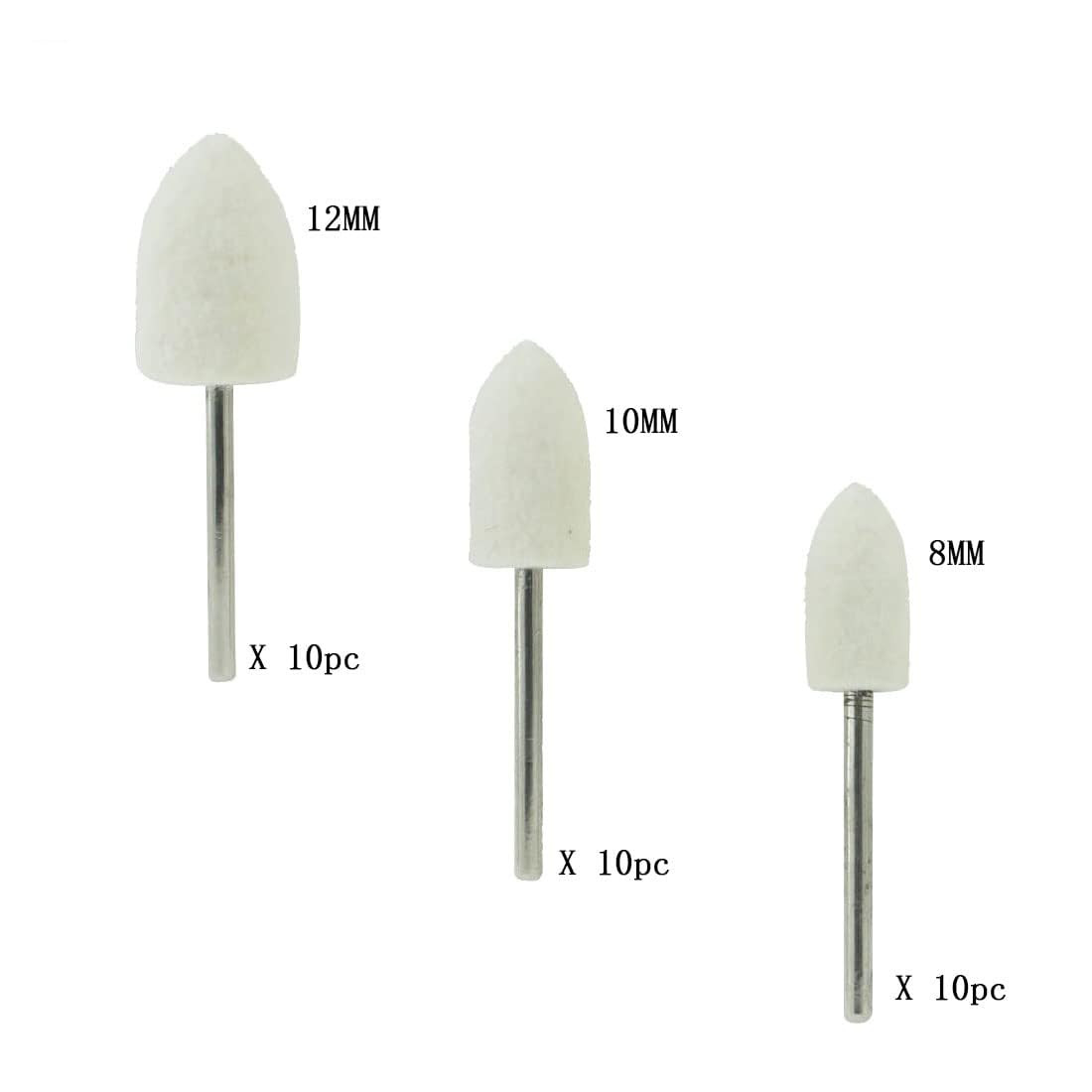 30 Pcs Wool Felt Polishing Bits, 3/32” Shank Cone Shape Wool Polishing Points f