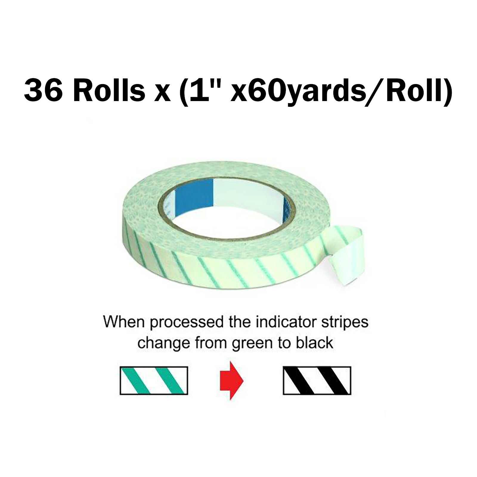 36 Rolls x 1″ wide Indicator Tape Autoclave Sterilization Steam CSR 60yrd/Roll