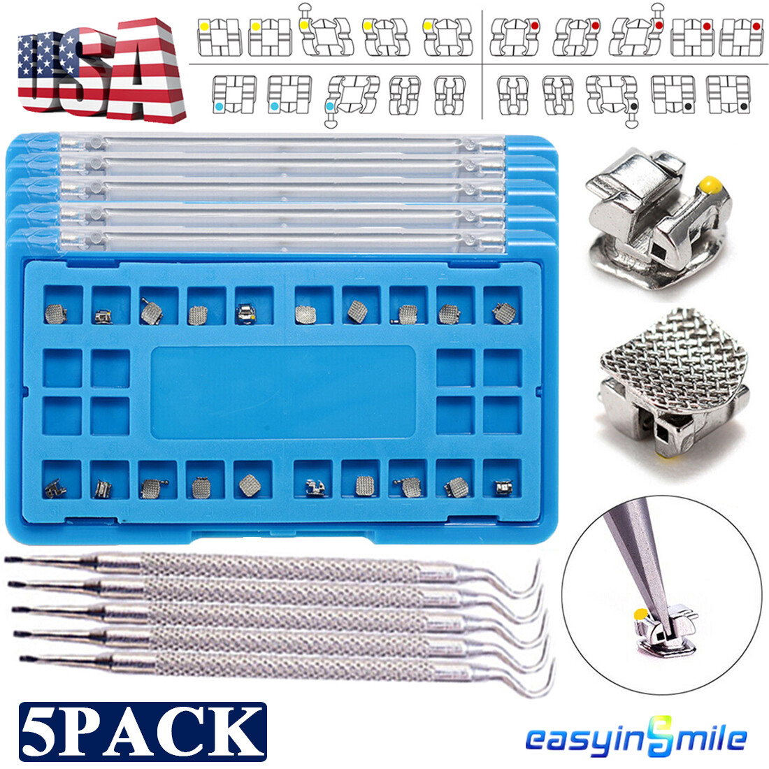 5Pack Dental Orthodontic Passive Self-ligating Brackets MINI Braces ROTH/MBT 022