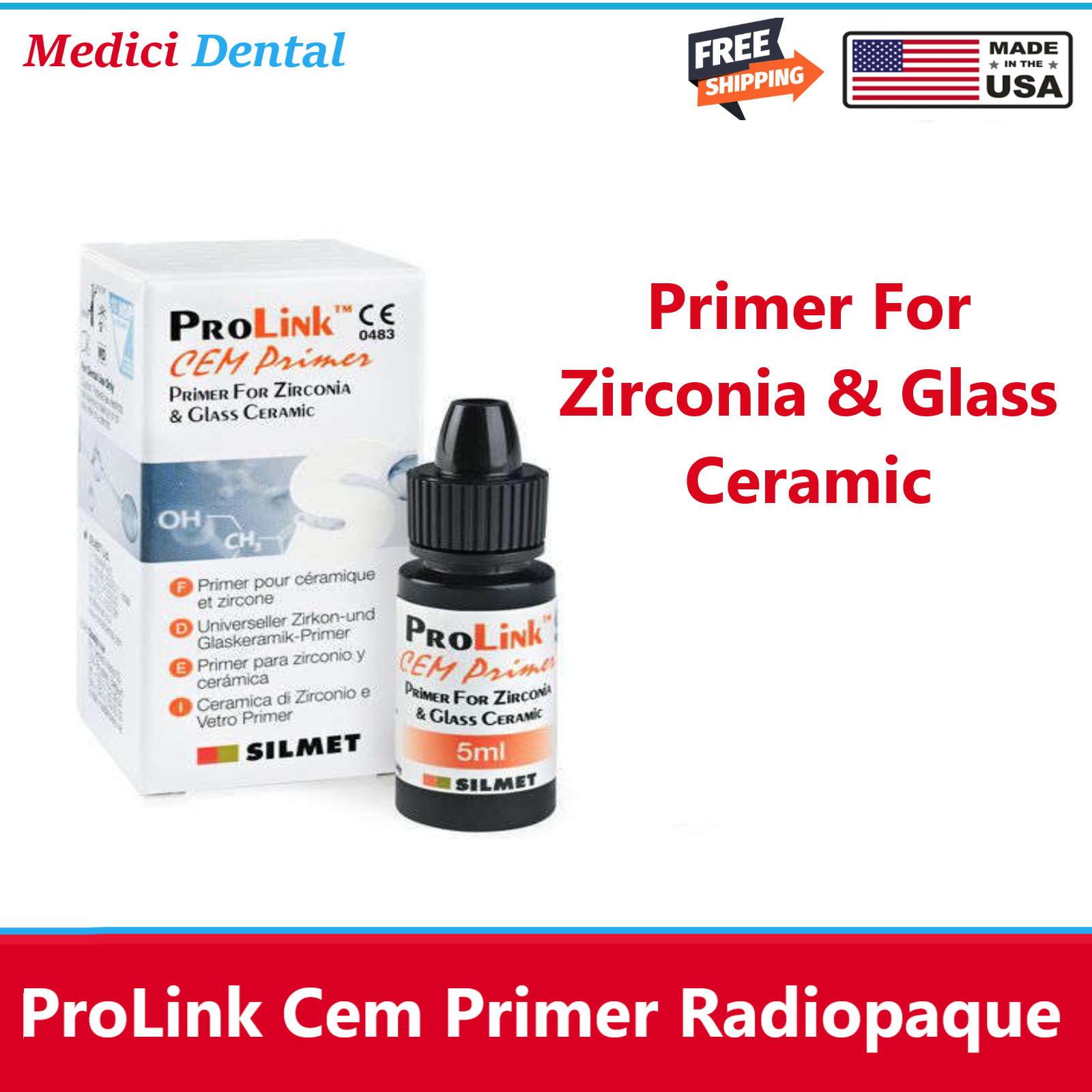 ProLink Cem Dental Primer For Zirconia and Glass Ceramic, 5ml Btl, Silmet