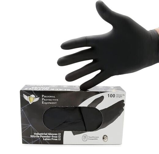 S&G Black Nitrile Gloves Latex Powder Free 3 Mil 1000pcs XS/S/M/L/XL
