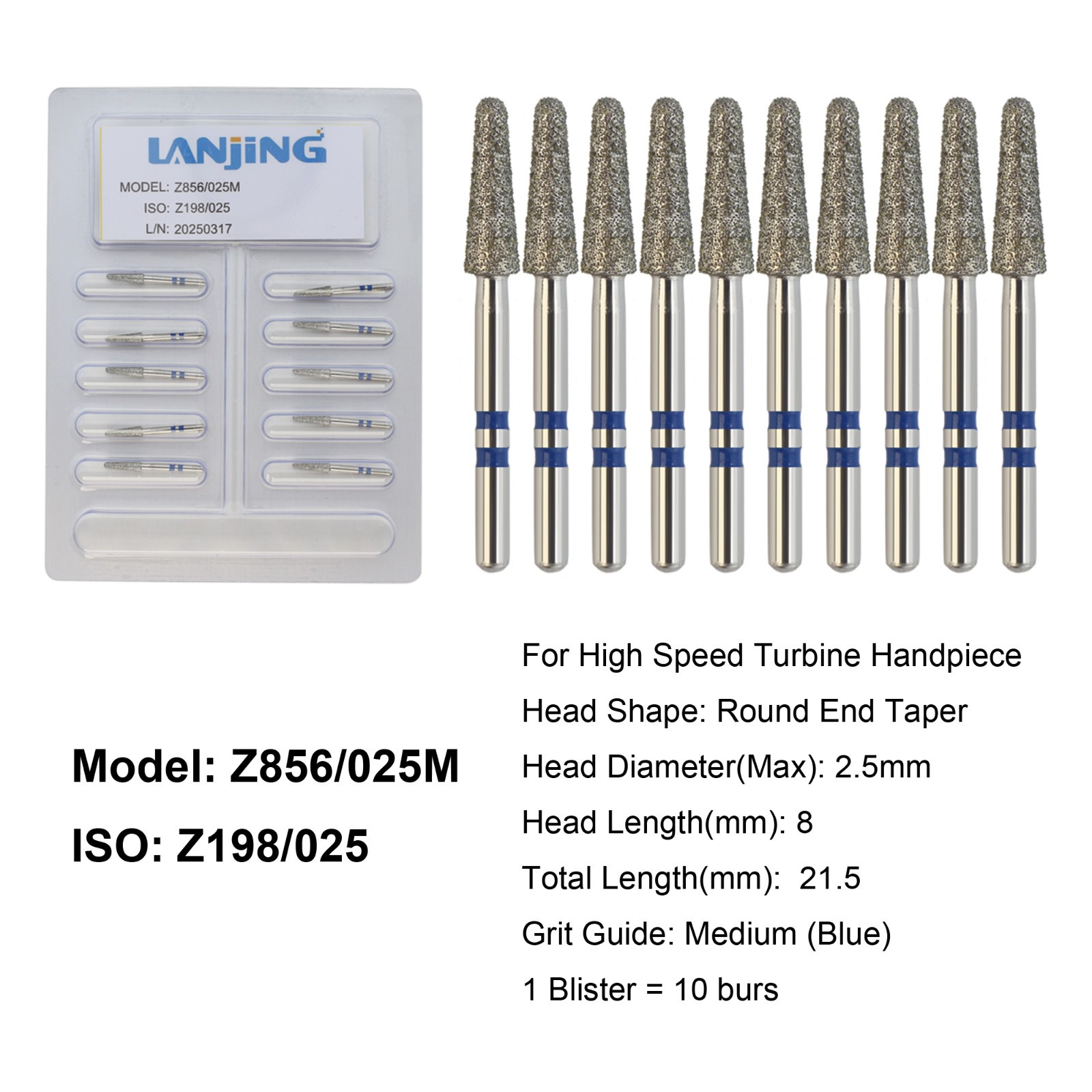 Dental Zirconia Diamond Burs FG Round End Taper Football Round Ball Fine Medium