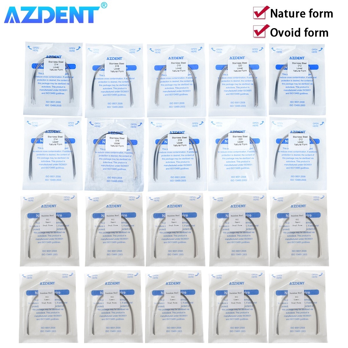 AZDENT Dental Super Elastic Stainless Steel Arch Wires Round Ovoid /Natural FDA
