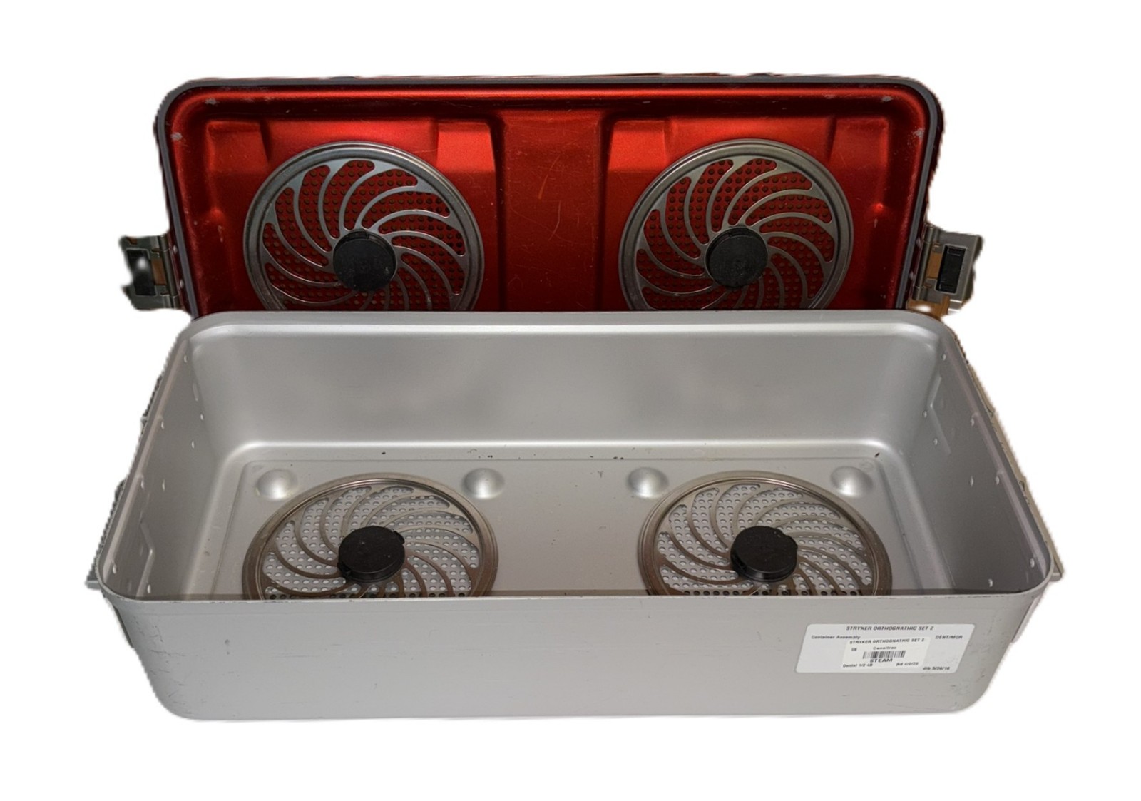 Aesculap Sterilization Tray SterilContainer w Red Lid, Plate JN442 JK487 JK100