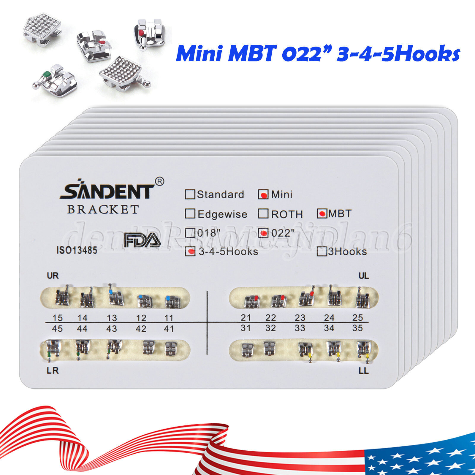 SANDENT Dental Orthodontic Brackets Braces Mini Roth .022 Hooks 3-4-5 po