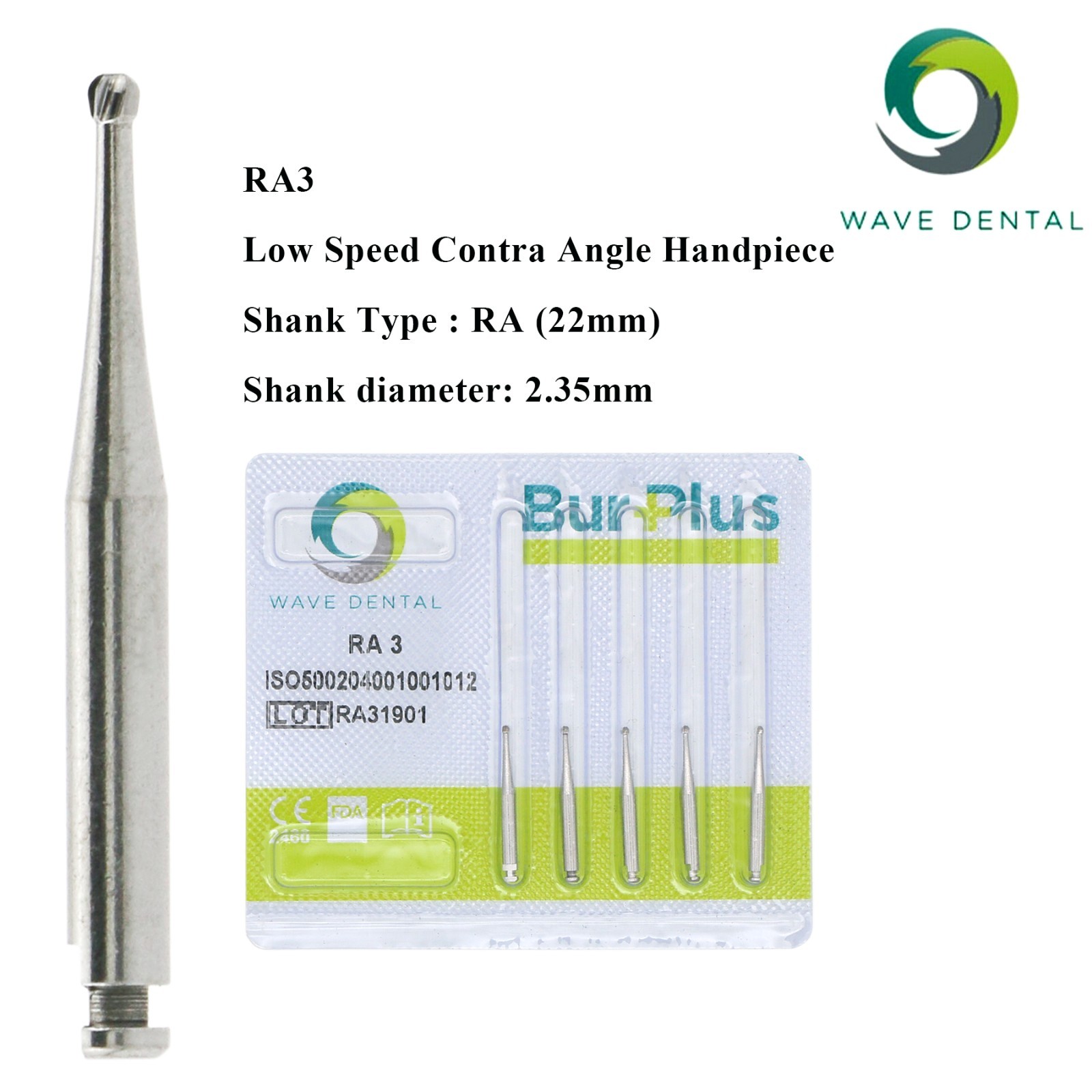 Wave Slow Speed Dental Round Latch Type Carbide Bur 22mm RA 1 2 3 4 5 6 7 8 41