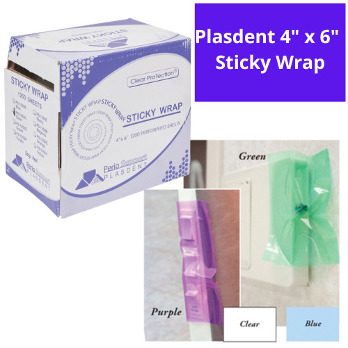 Plasdent 4″ x 6″ Sticky Wrap Barrier Film Sheets-Blue,Purple,Clear,Green 1200/pk