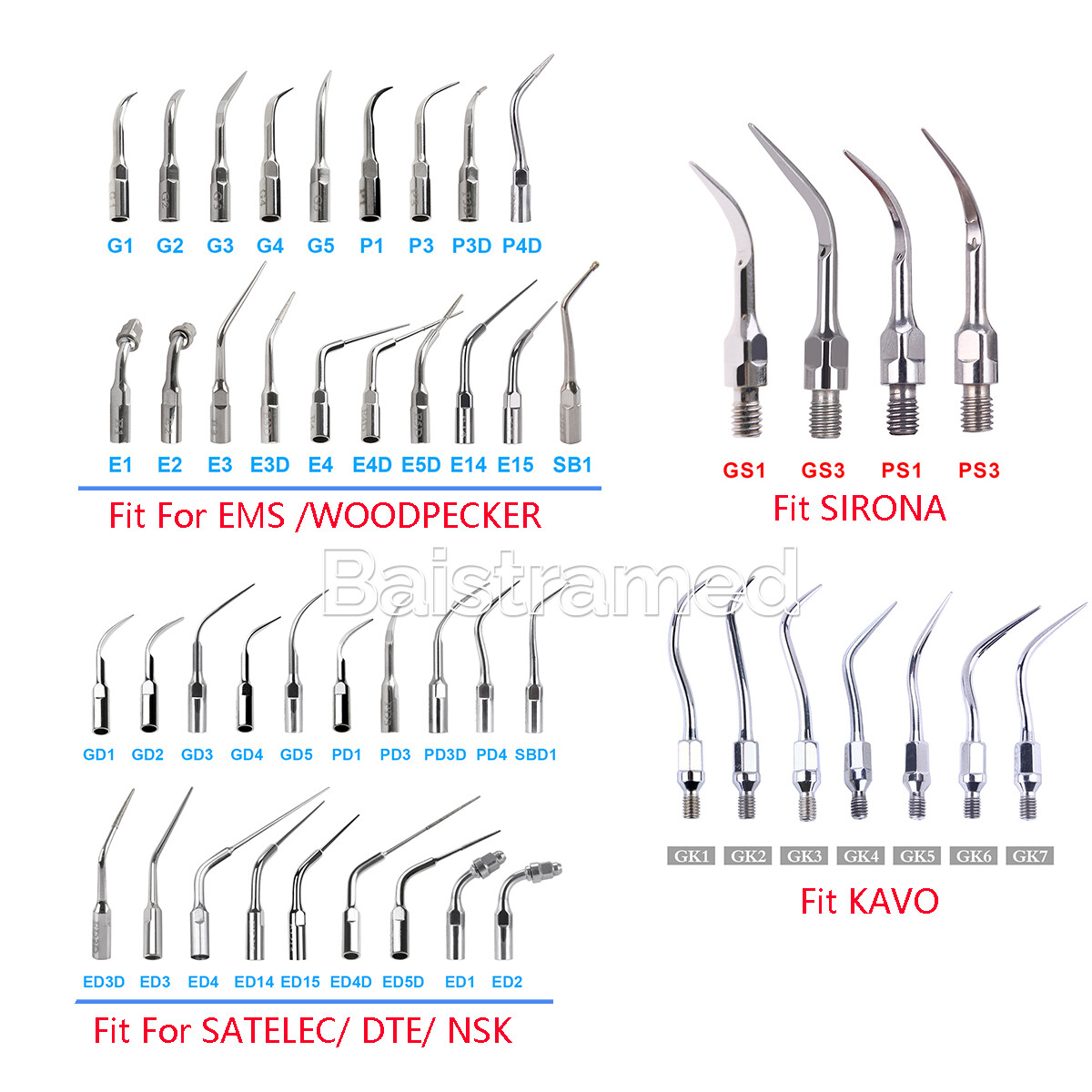 Dental Ultrasonic Scaler Tips Scaling Endo Perio Fit for EMS /SATELEC /NSK